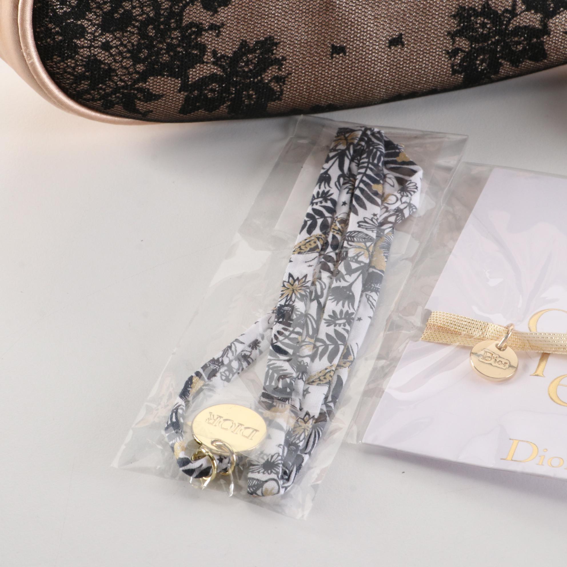 Dior Beauty Makeup Bag with Cosmetic Puffs and Bracelet Accessories