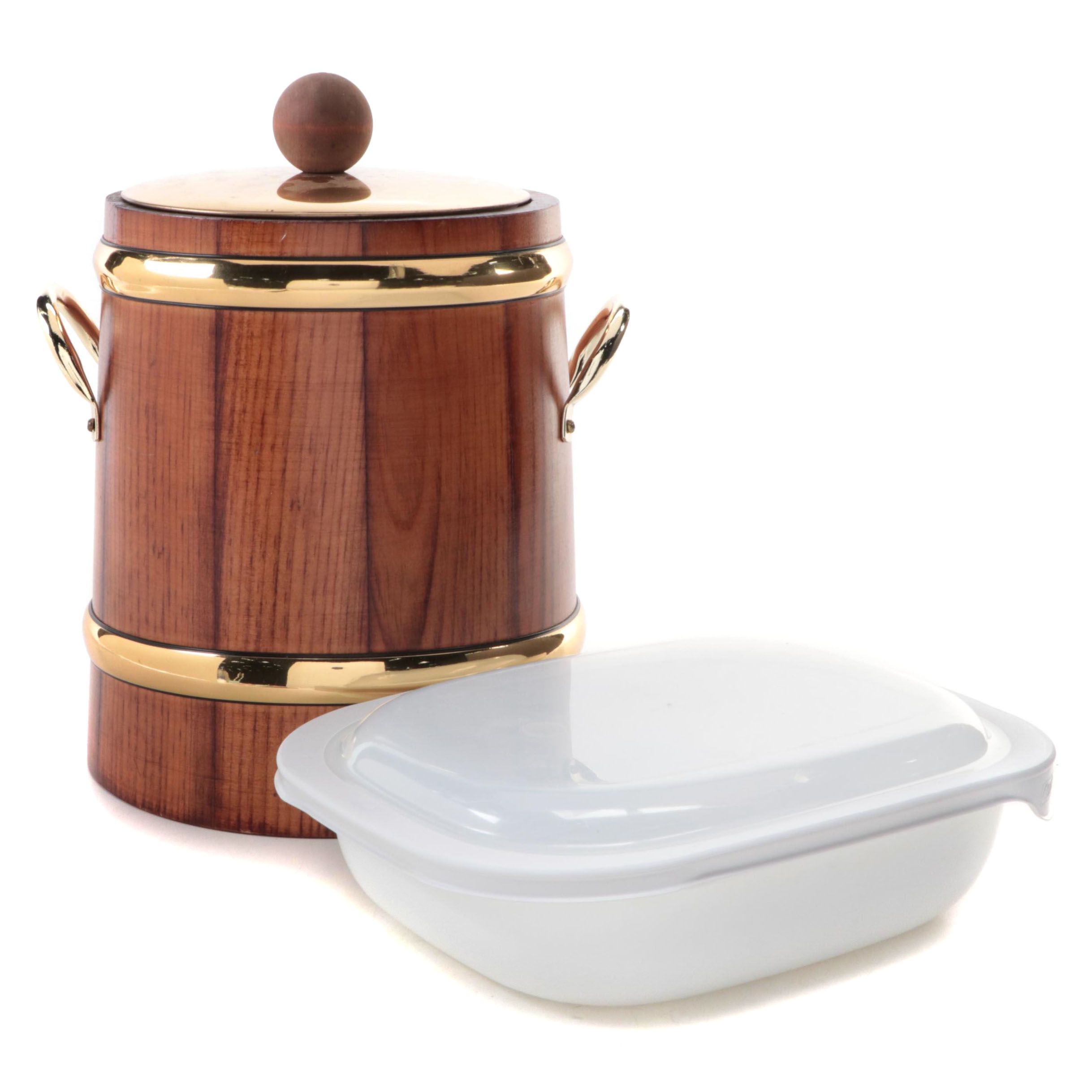 Kraftware Barrel Sahped Ice Bucket with CorningWare Glass Baking Dish