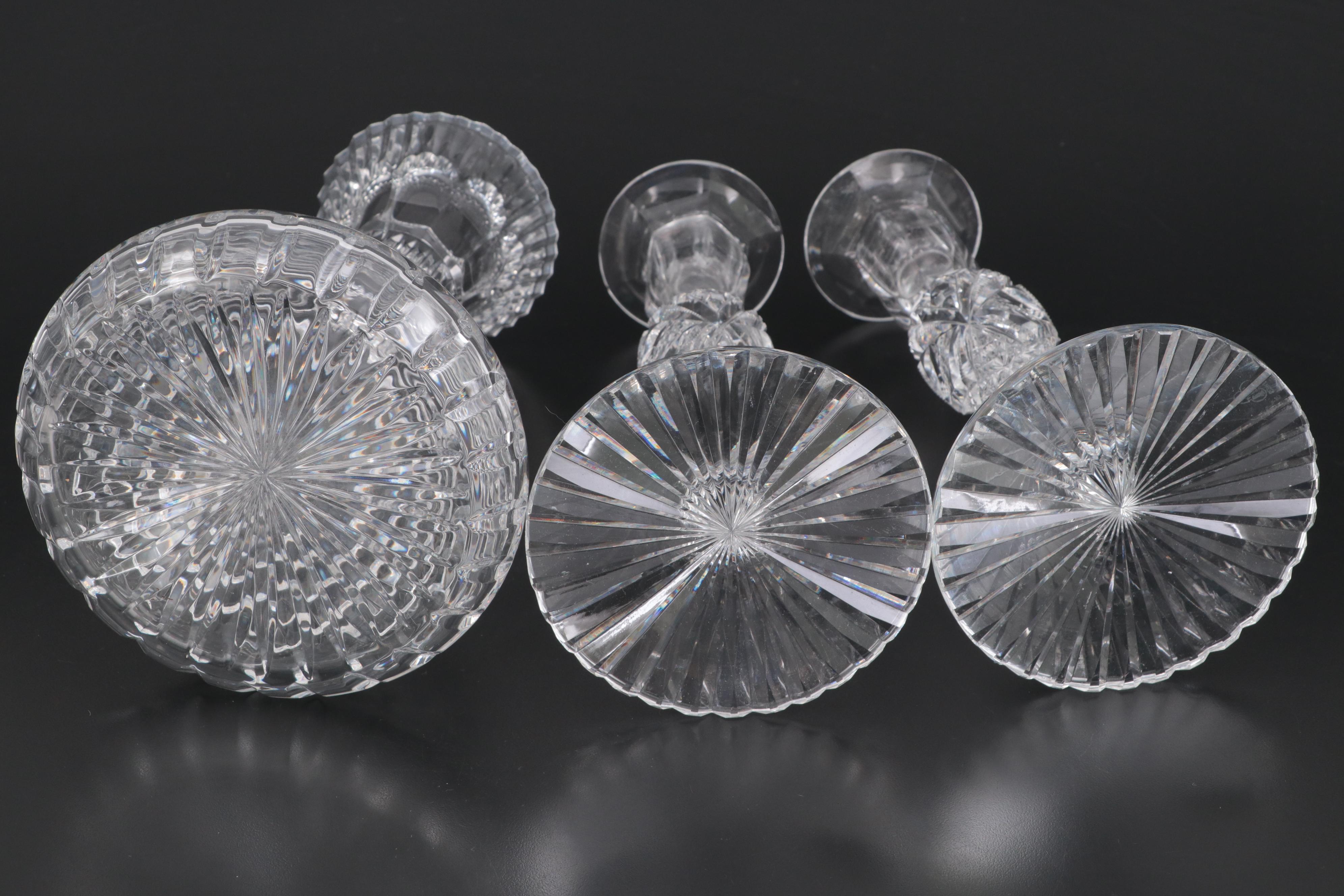 Waterford Crystal Vase, Ashtrays, Hawkes Glass Candlesticks, More Glassware