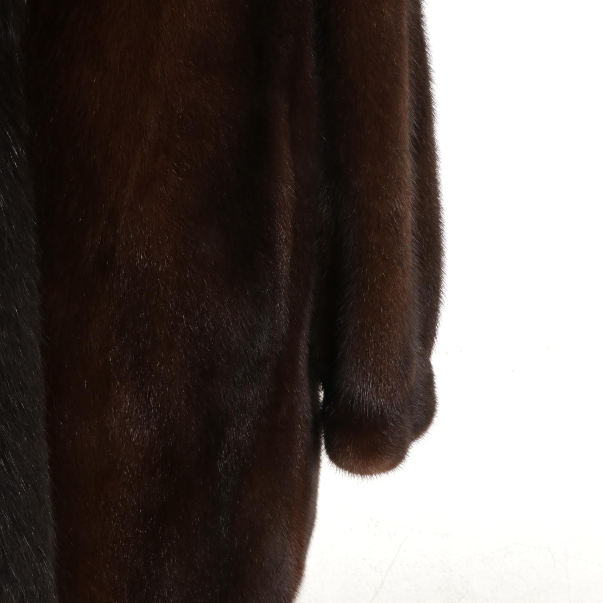 Henig Furs Dark Brown Mink Fur Stroller Coat with Fox Fur Trim