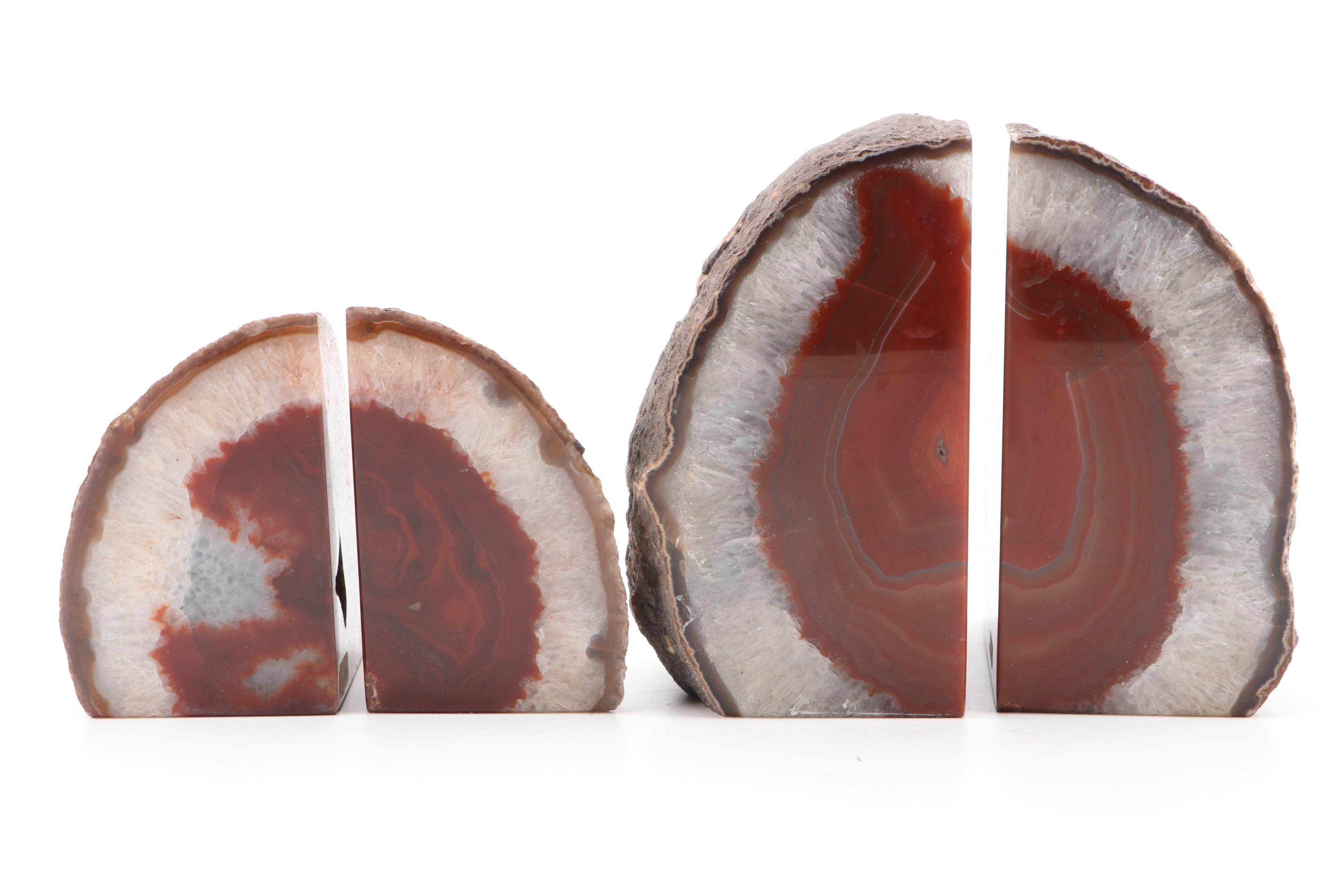 Sard Stone, Carnelian, Banded Agate and Quartz Bookends and Slabs