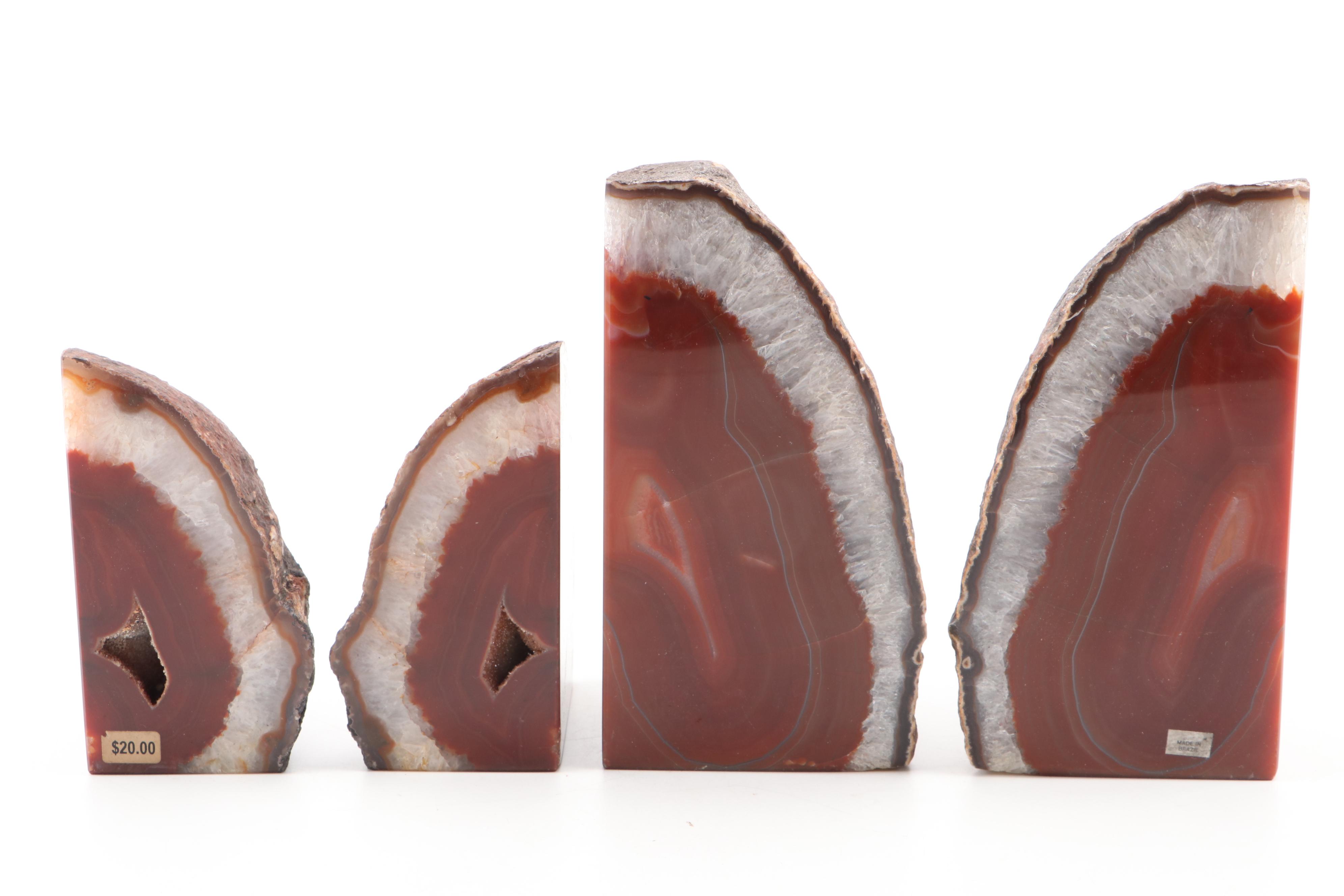 Sard Stone, Carnelian, Banded Agate and Quartz Bookends and Slabs