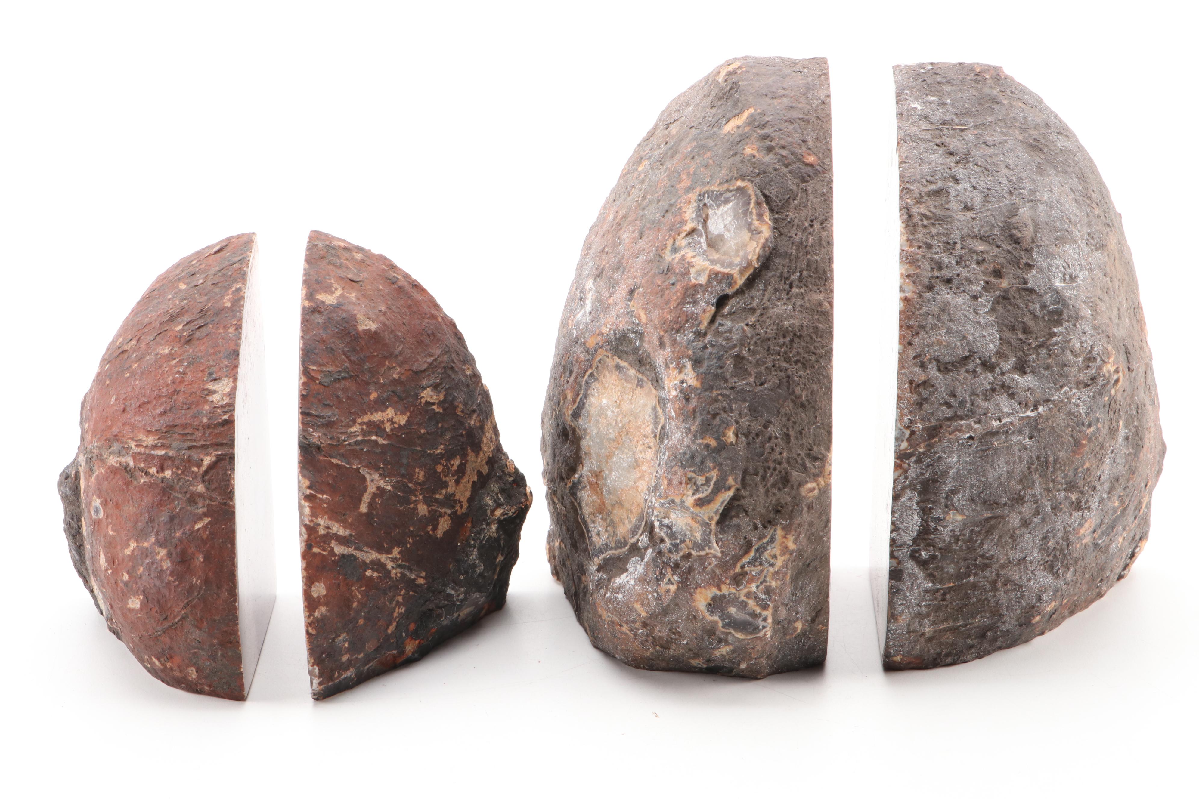 Sard Stone, Carnelian, Banded Agate and Quartz Bookends and Slabs