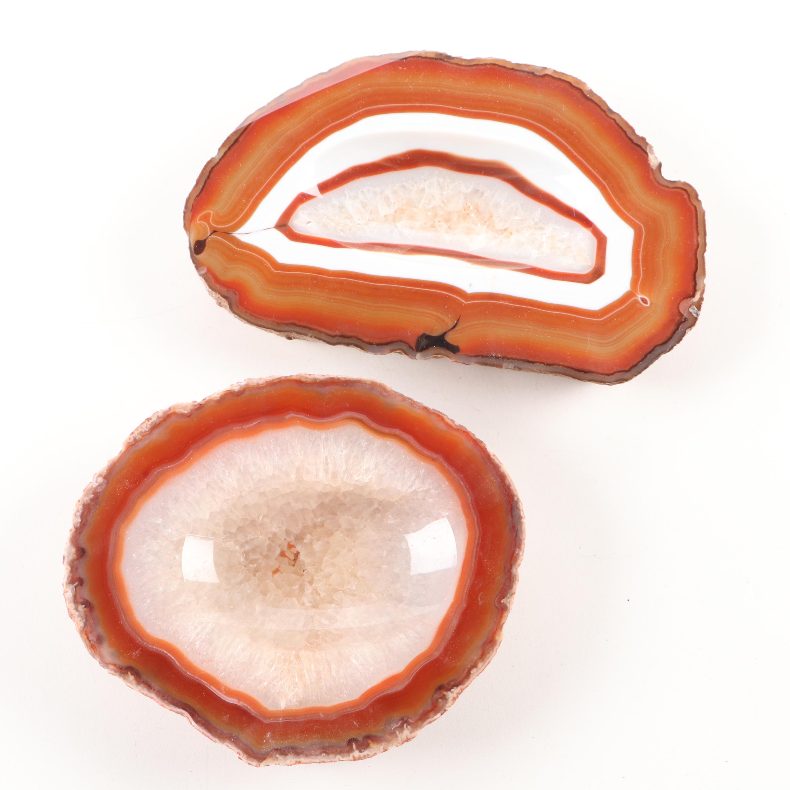 Sard Stone, Carnelian, Banded Agate and Quartz Bookends and Slabs