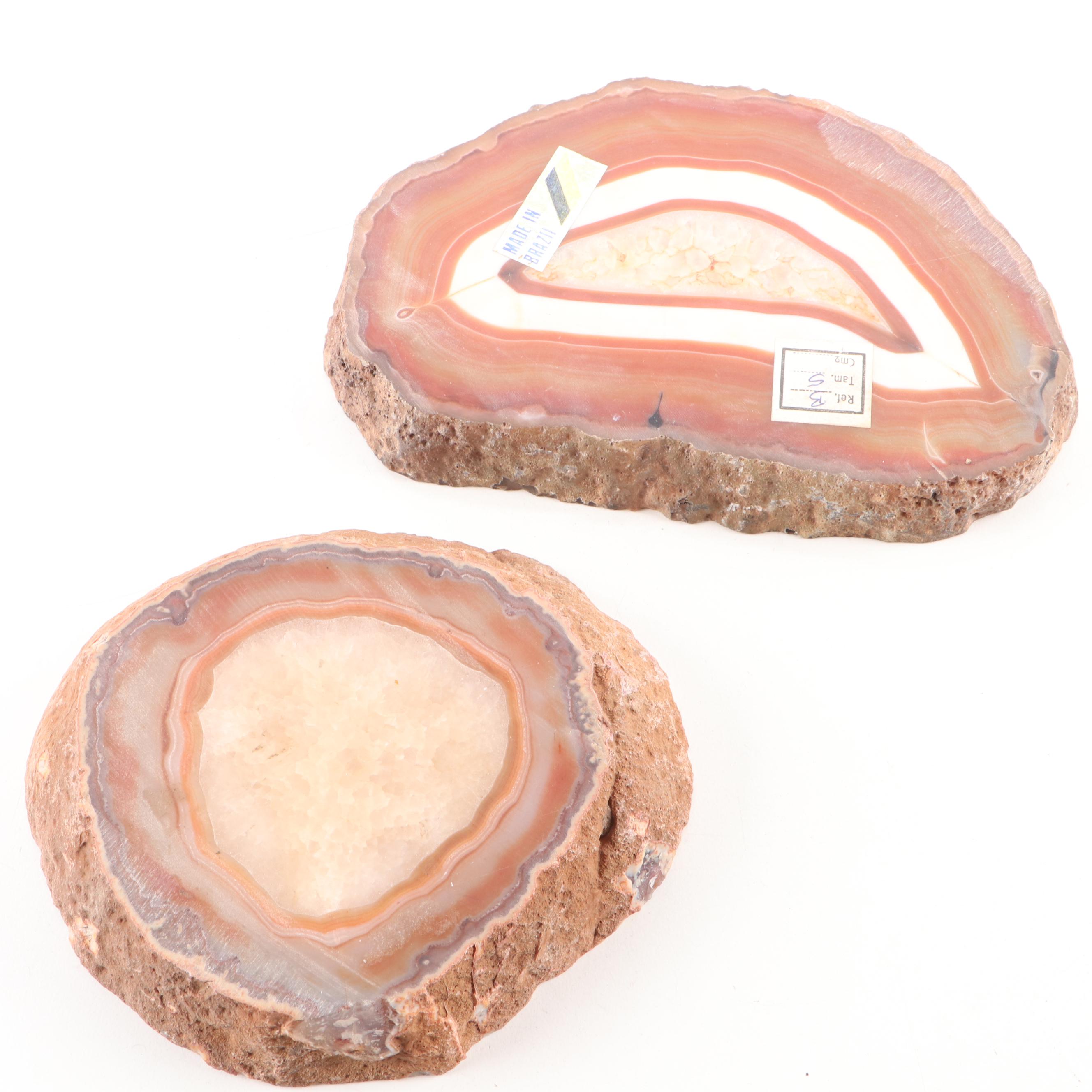 Sard Stone, Carnelian, Banded Agate and Quartz Bookends and Slabs