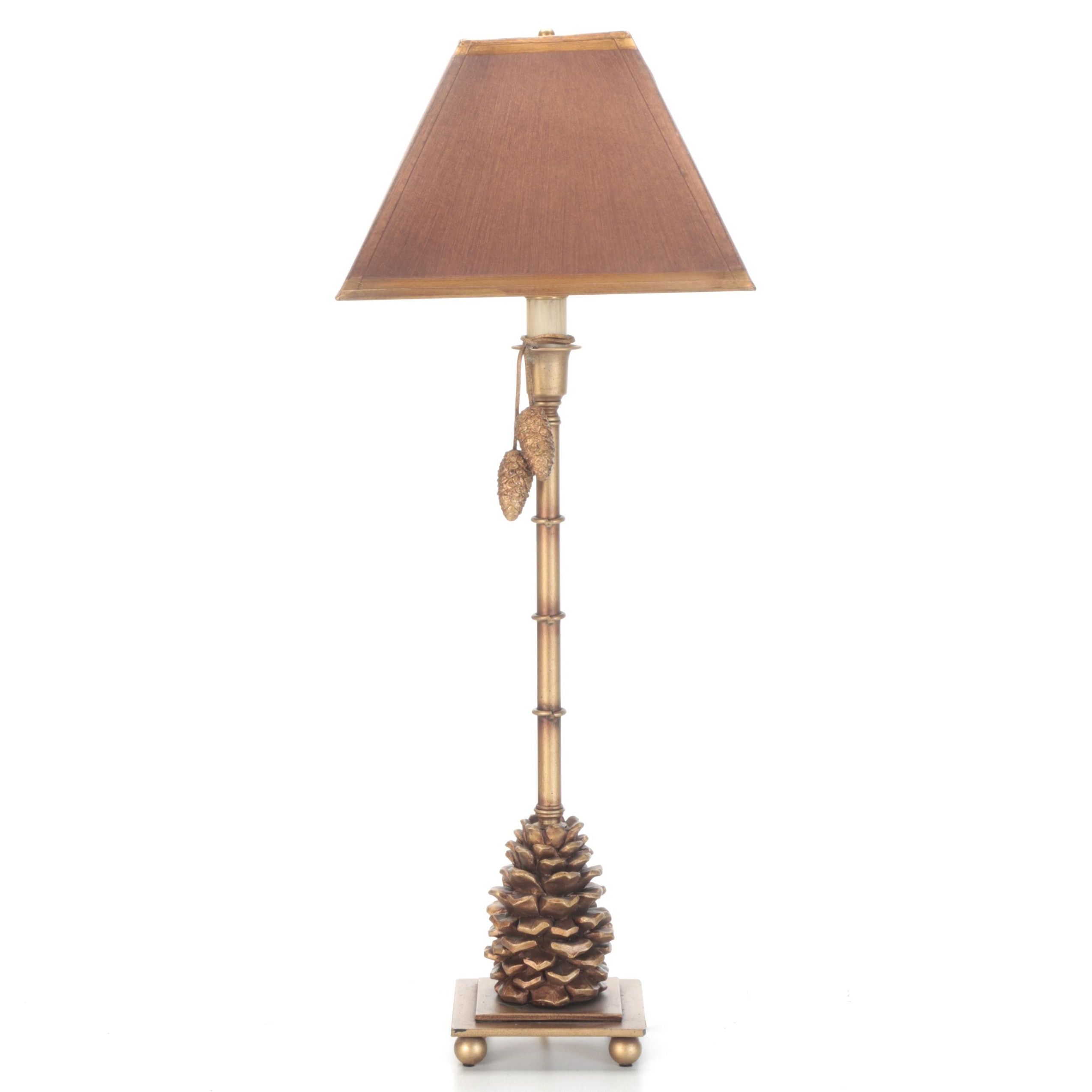 Gilt Finish Metal and Composite Pine Cone Candlestick Table Lamp