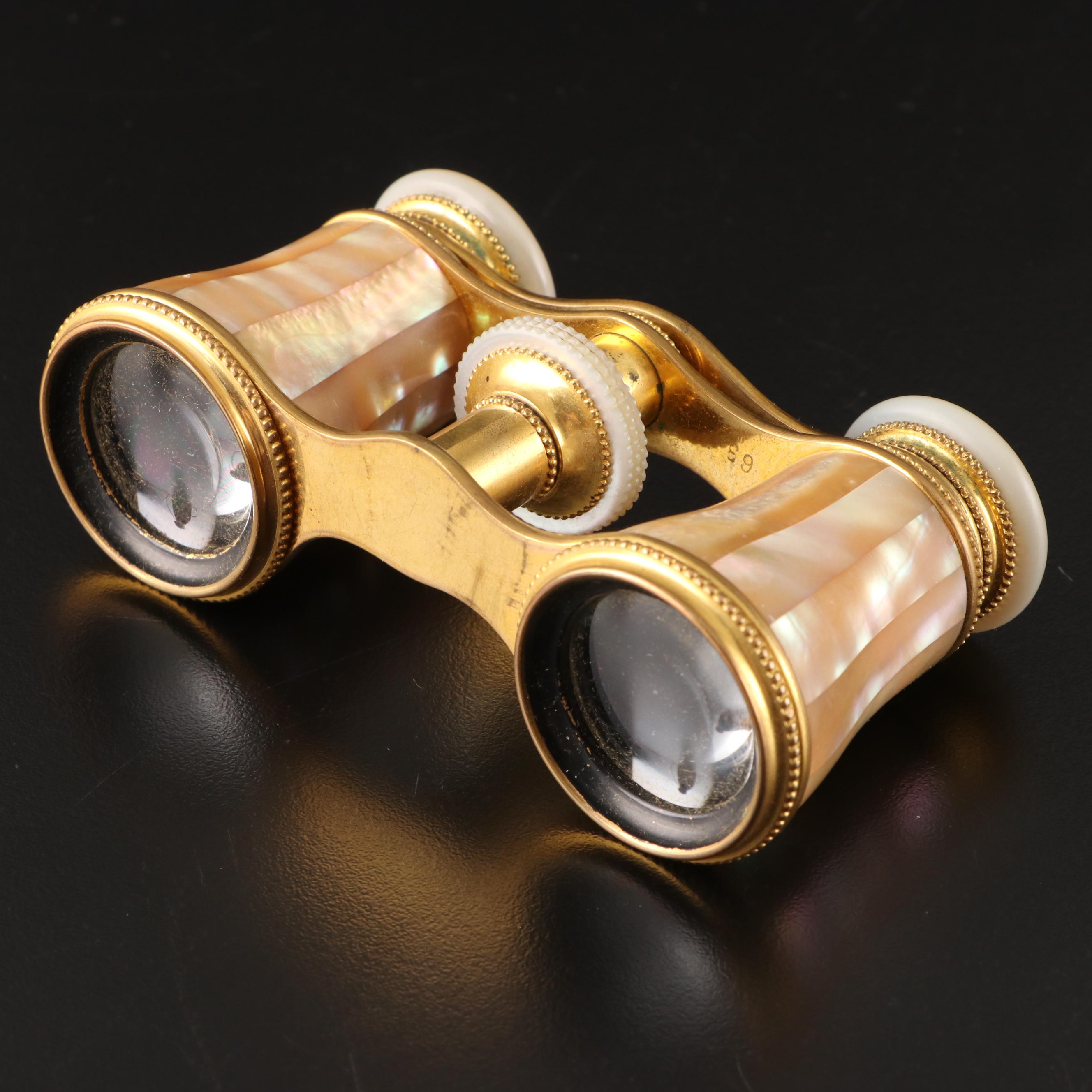 Le Maire French Mother-of-Pearl and Gold Tone Opera Glasses with Case