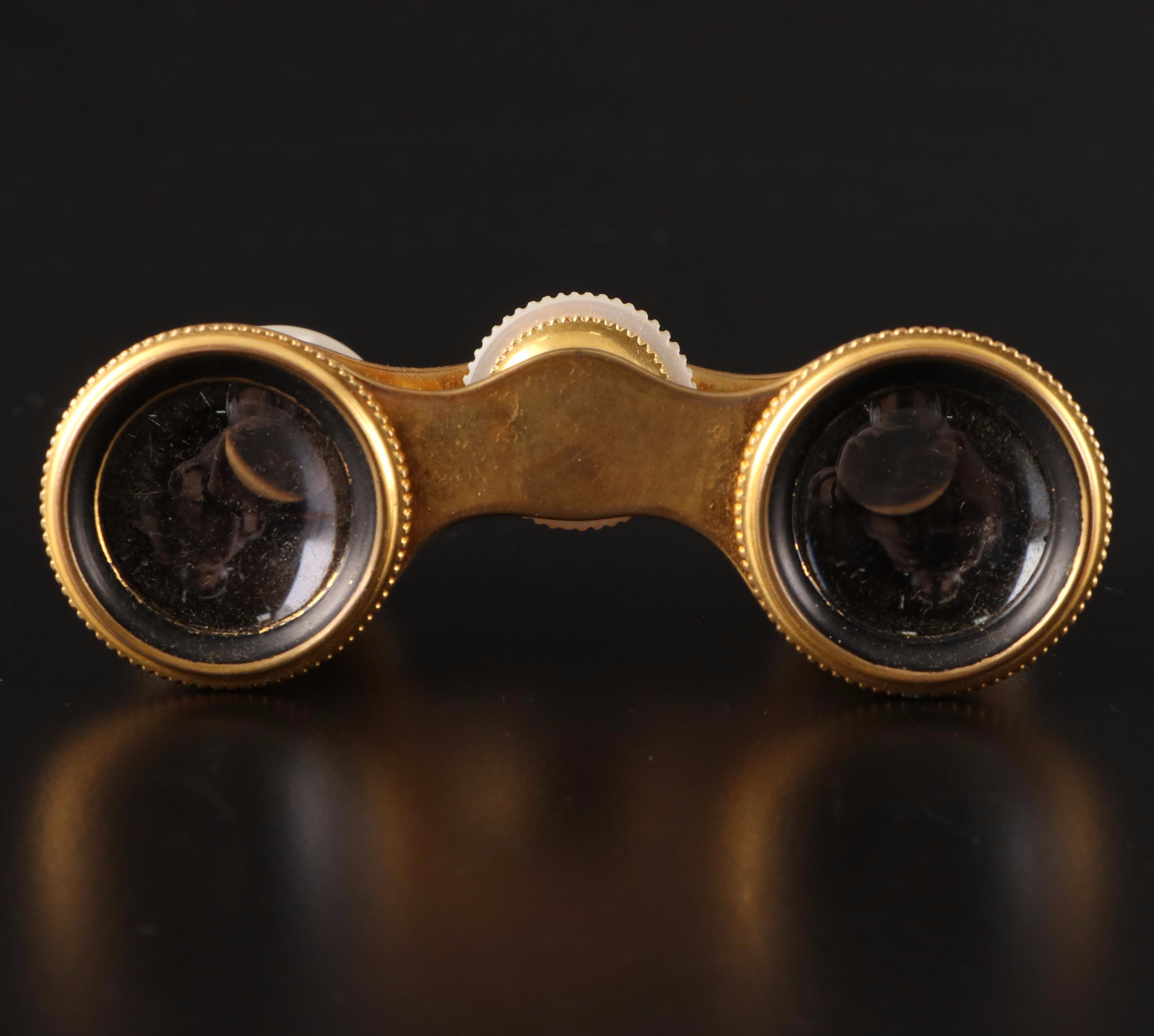 Le Maire French Mother-of-Pearl and Gold Tone Opera Glasses with Case