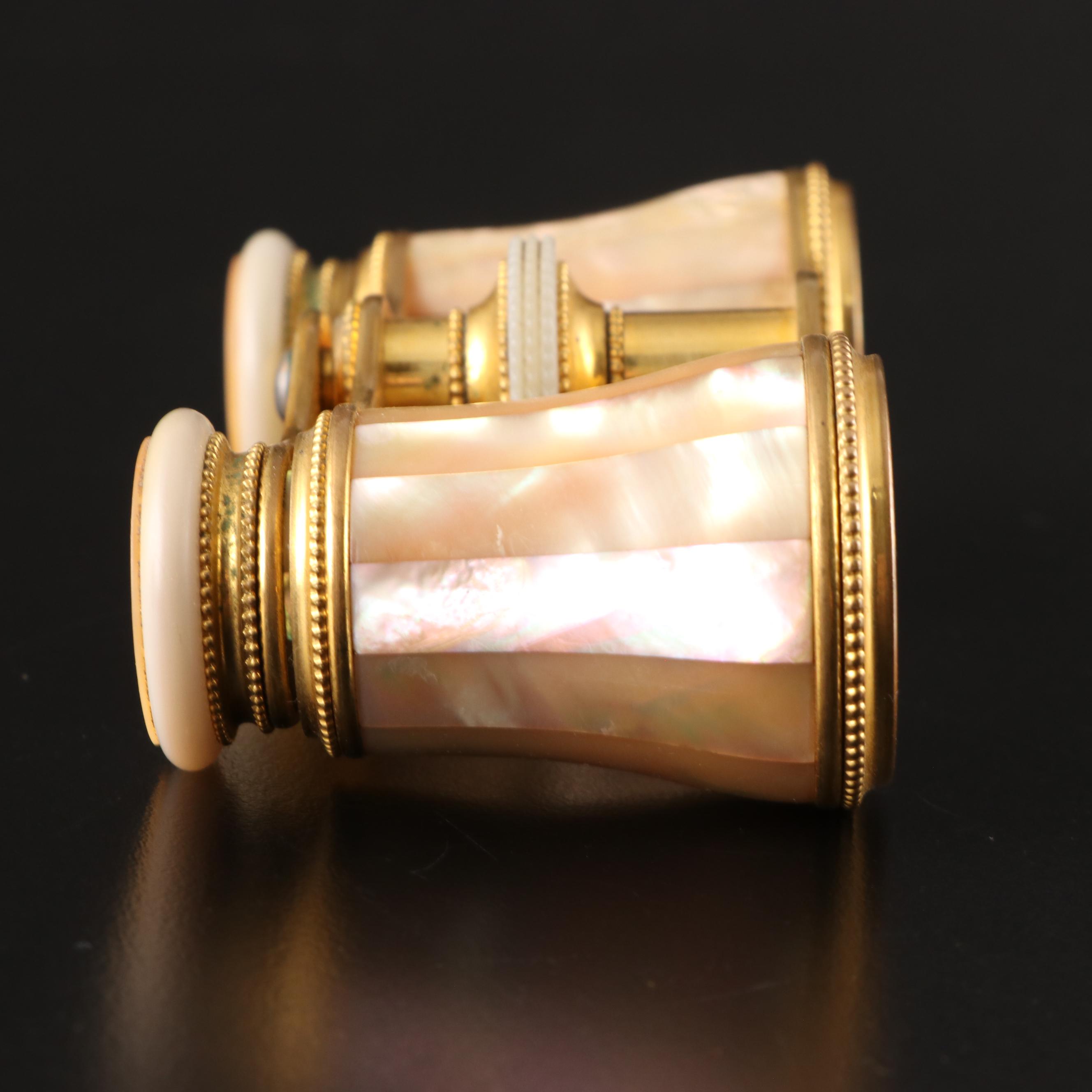 Le Maire French Mother-of-Pearl and Gold Tone Opera Glasses with Case