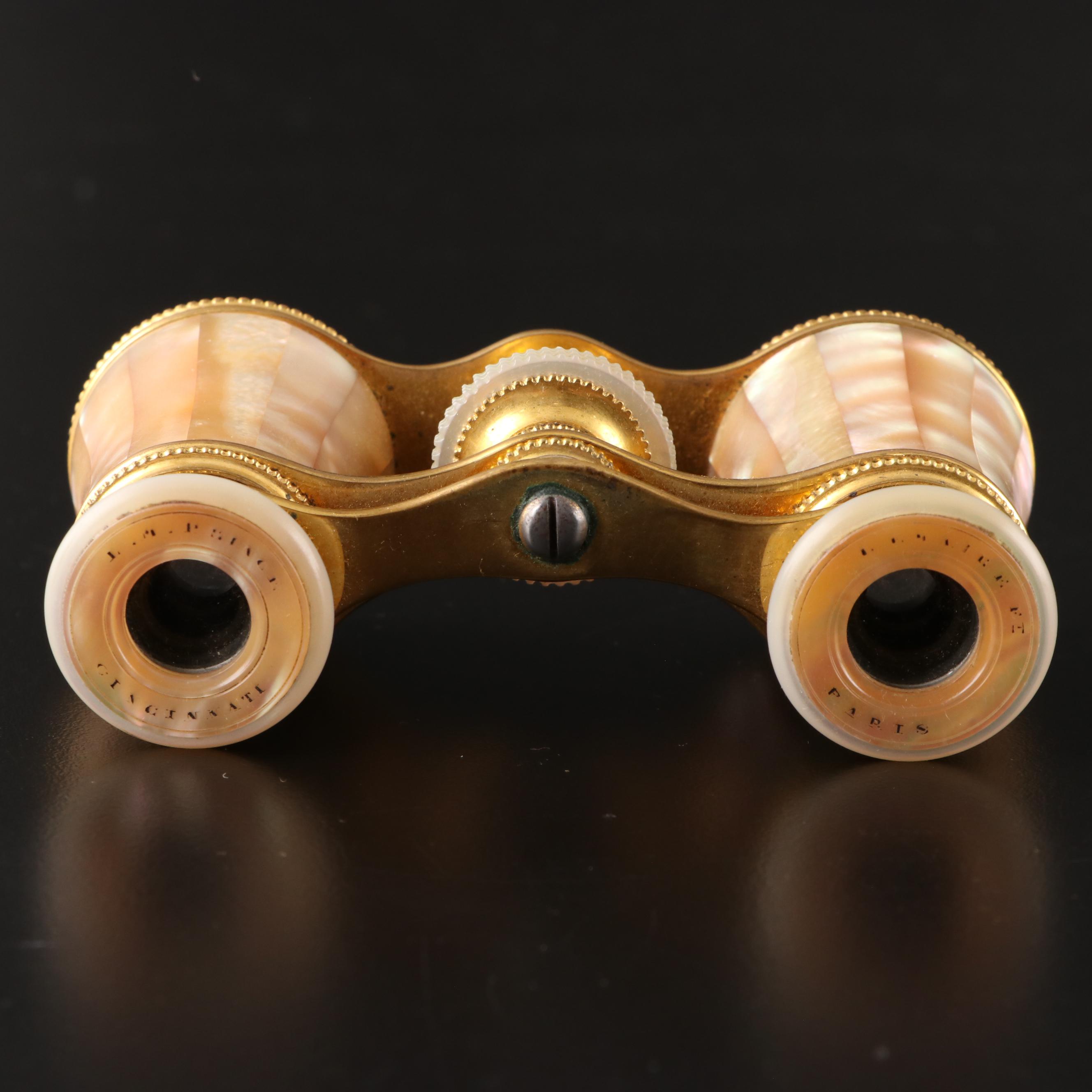 Le Maire French Mother-of-Pearl and Gold Tone Opera Glasses with Case