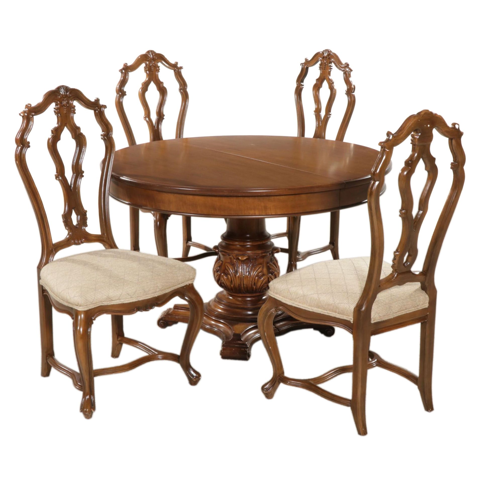 Venetian Style Pedestal Extension Dining Table and Four Chairs