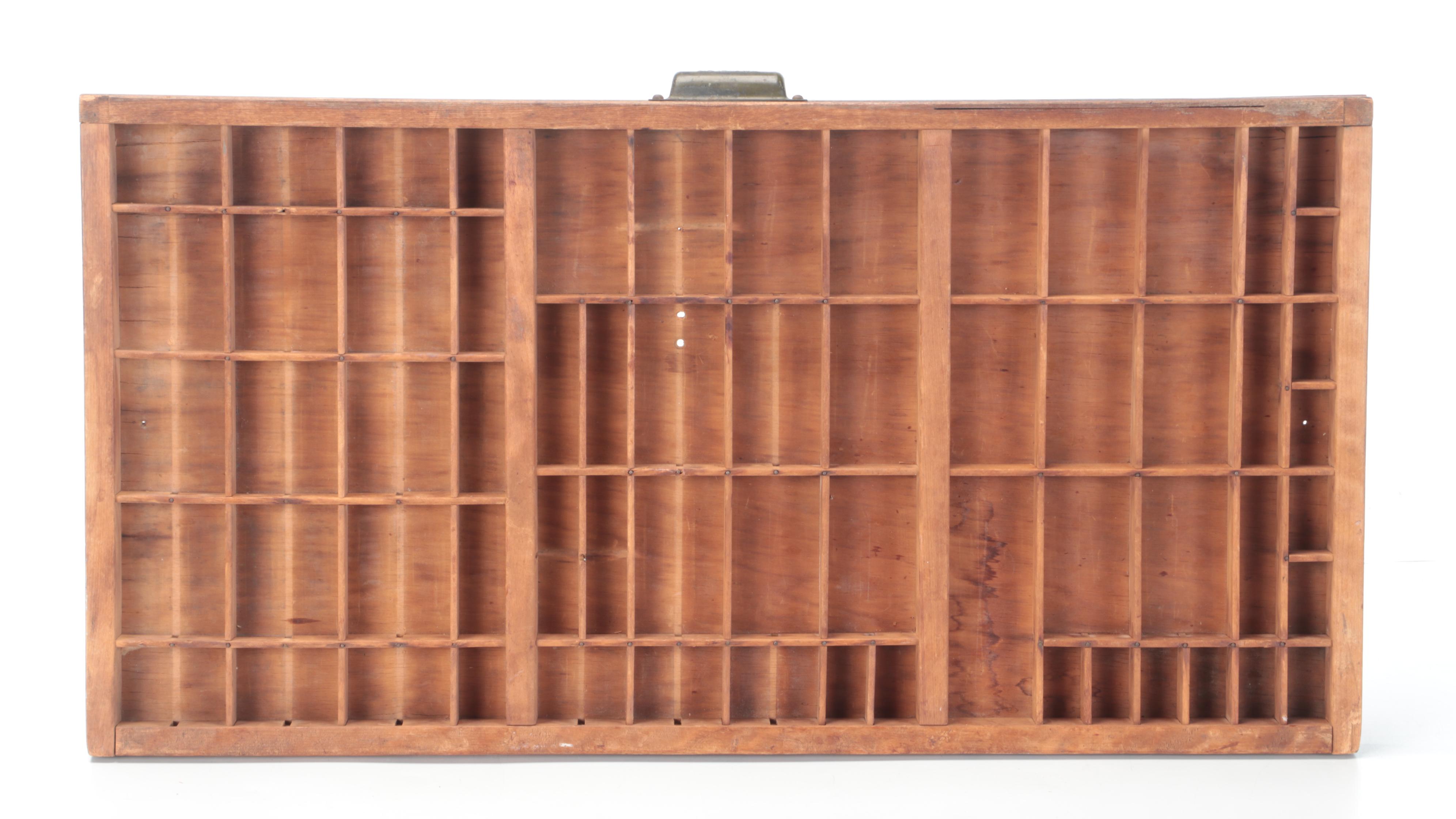 Wooden Printers Trays With Portable Typeset Box, Early to Mid-20th Century