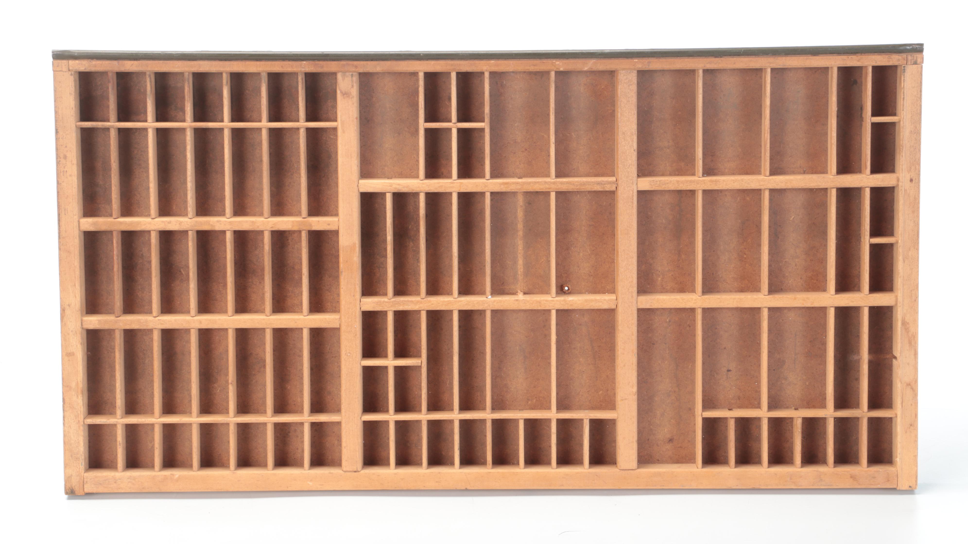 Wooden Printers Trays With Portable Typeset Box, Early to Mid-20th Century