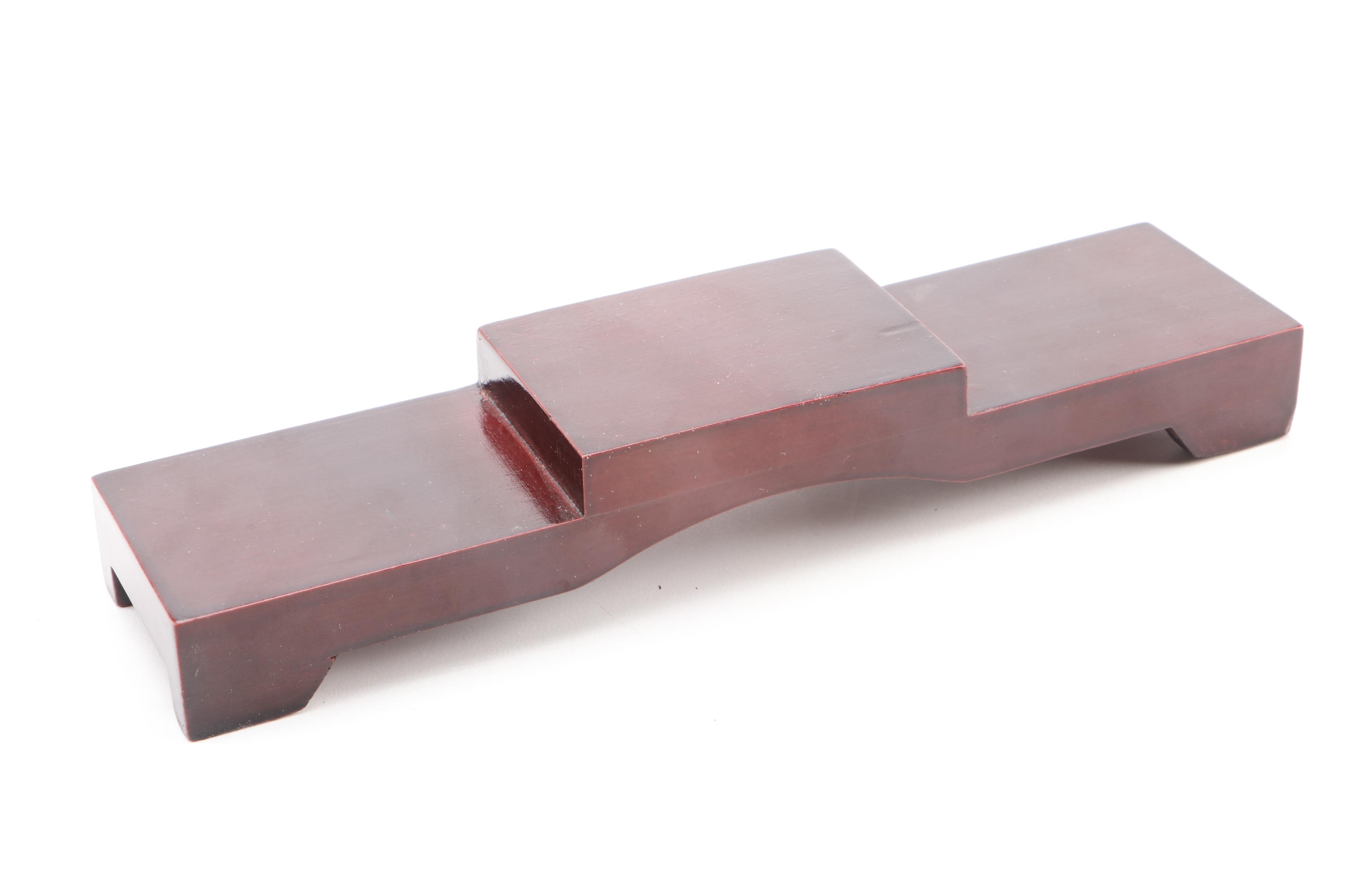 Chinese Shiwan Ware Earthenware Figurines with Wood Stand