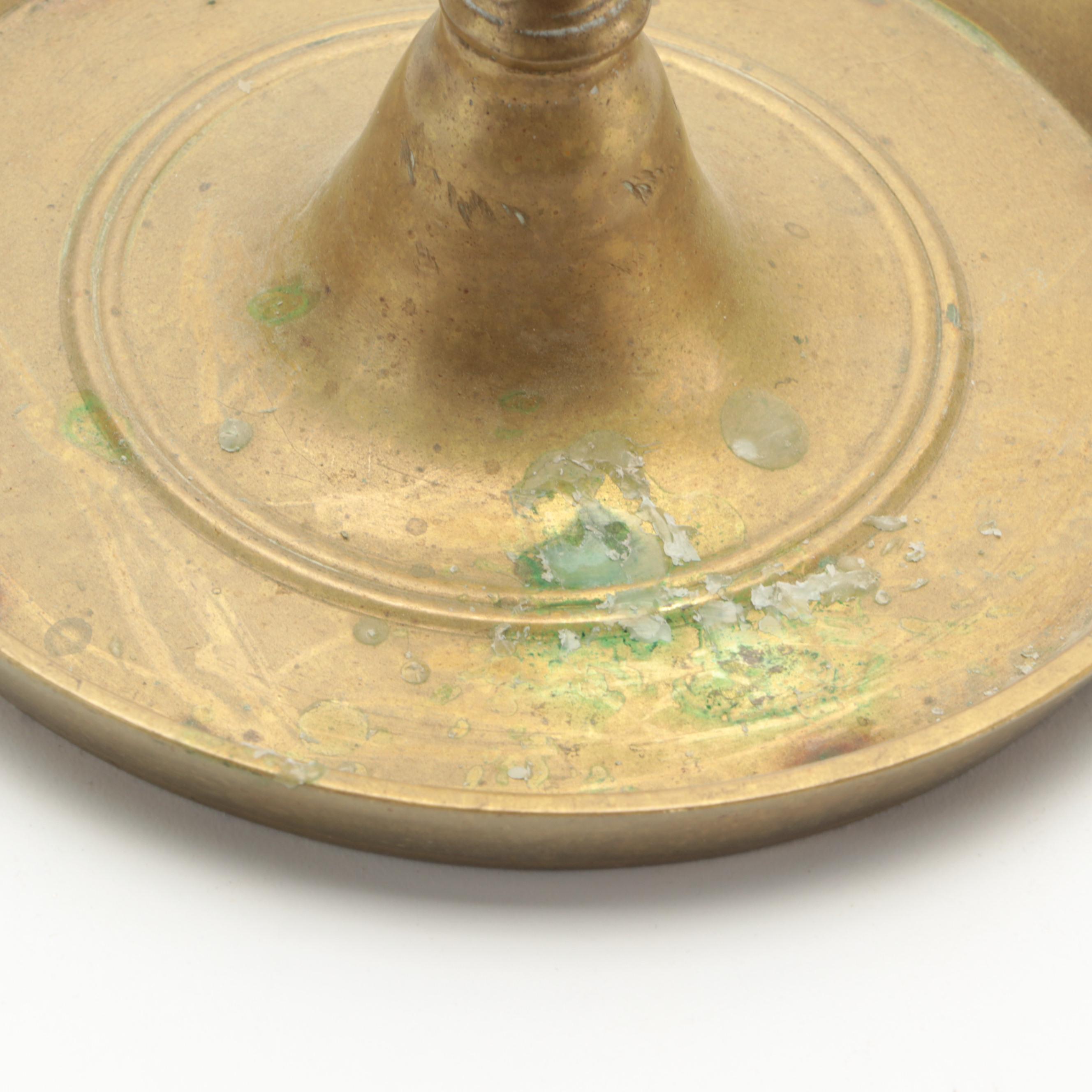 Stiffel and Other Bouillotte Style Brass Table Lamps, Brass Tavern Candlestick