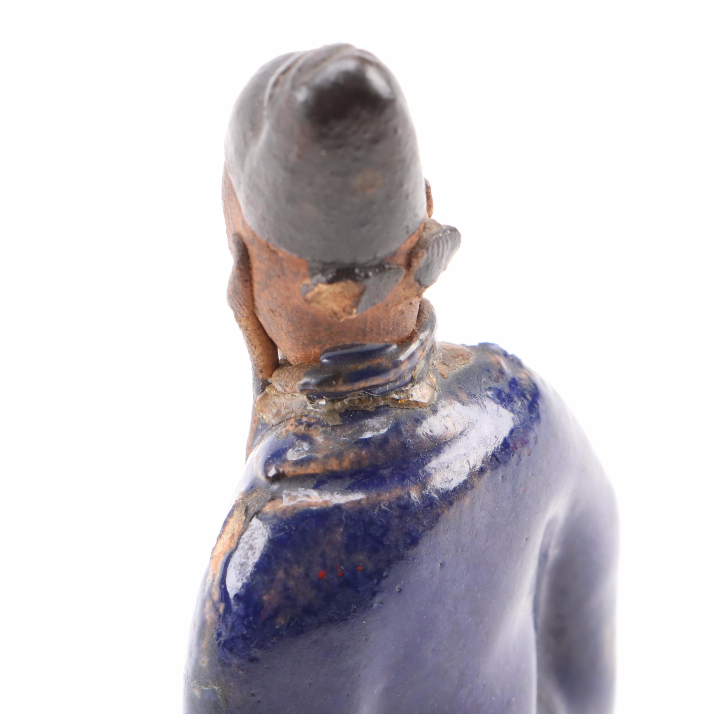 Chinese Shiwan Ware Earthenware Figurines with Wood Stand