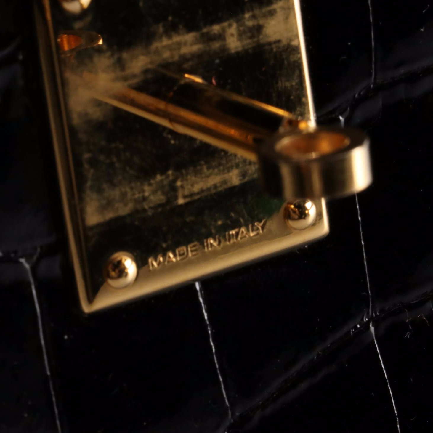 Kwanpen Belted Two-Way Bag in High Gloss Crocodile Skin Leather