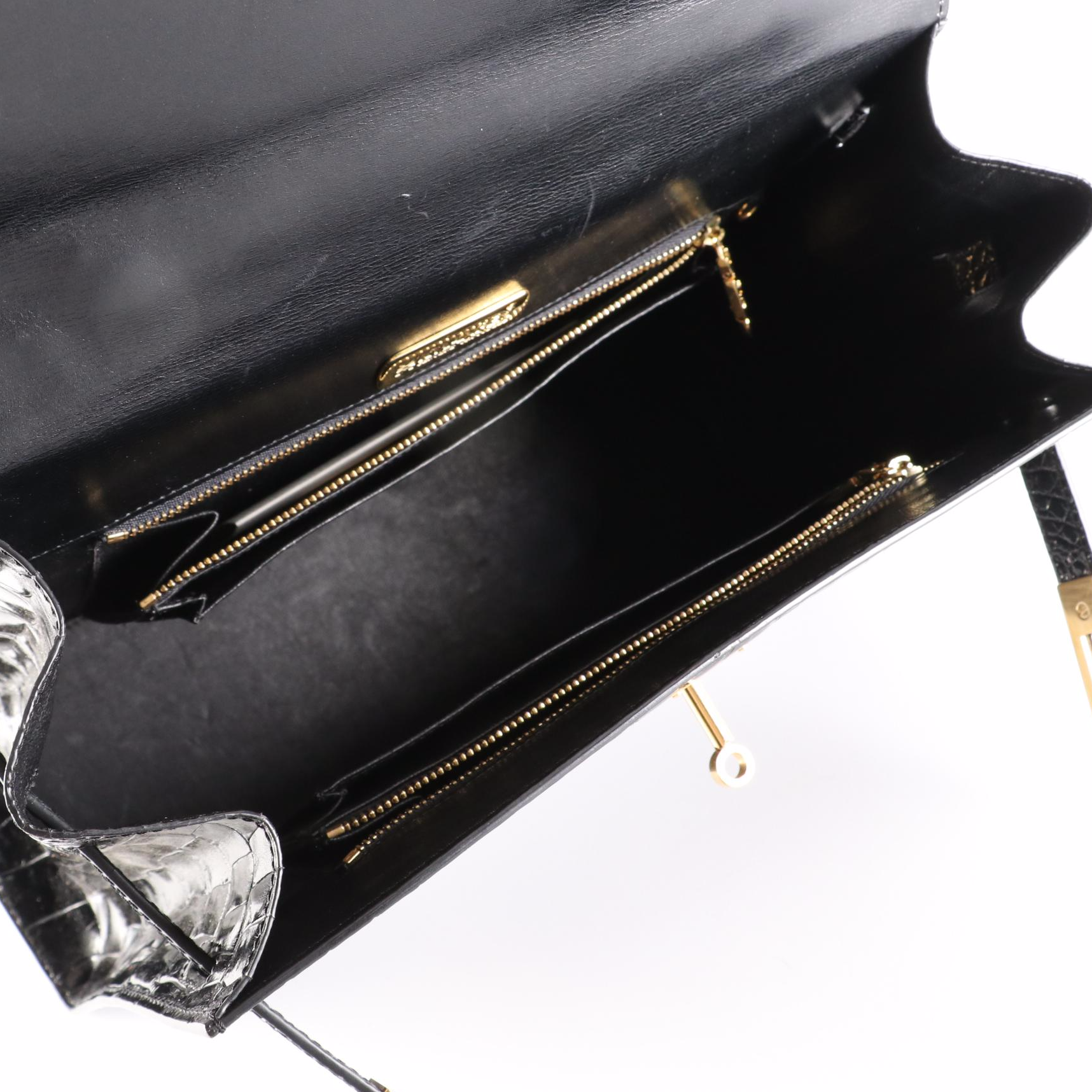 Kwanpen Belted Two-Way Bag in High Gloss Crocodile Skin Leather