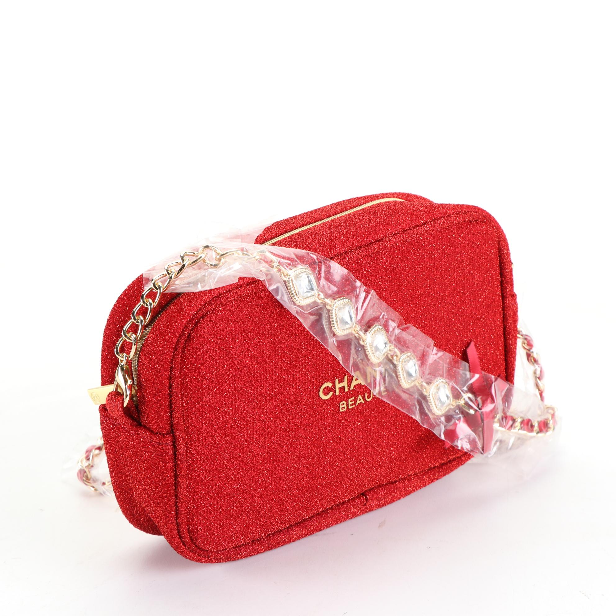 Chanel Beauté Red Glitter Cosmetic Crossbody Bag