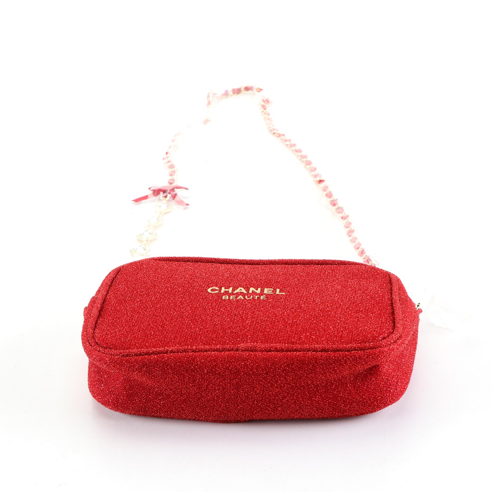 Chanel Beauté Red Glitter Cosmetic Crossbody Bag