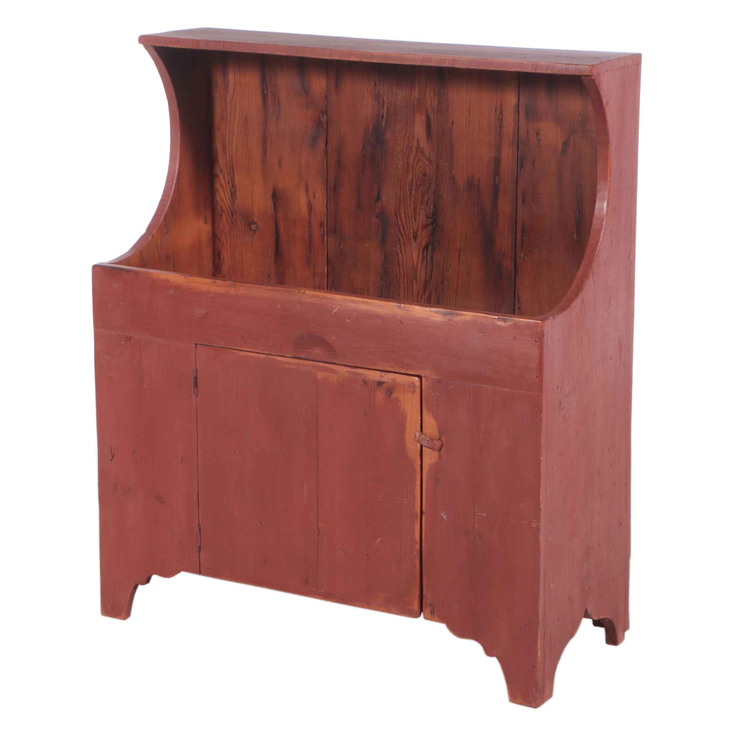American Primitive Red Milk-Painted Dry Sink and Cabinet, 19th Century
