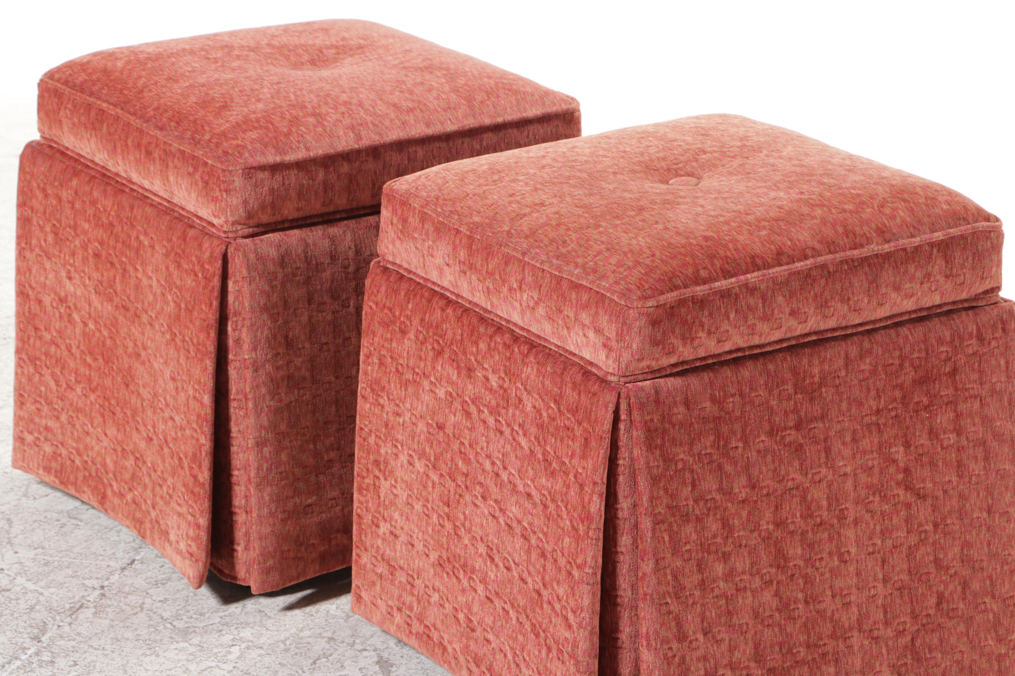Pair of Fairfield Chair Co. Custom-Upholstered Lift-Lid Stools