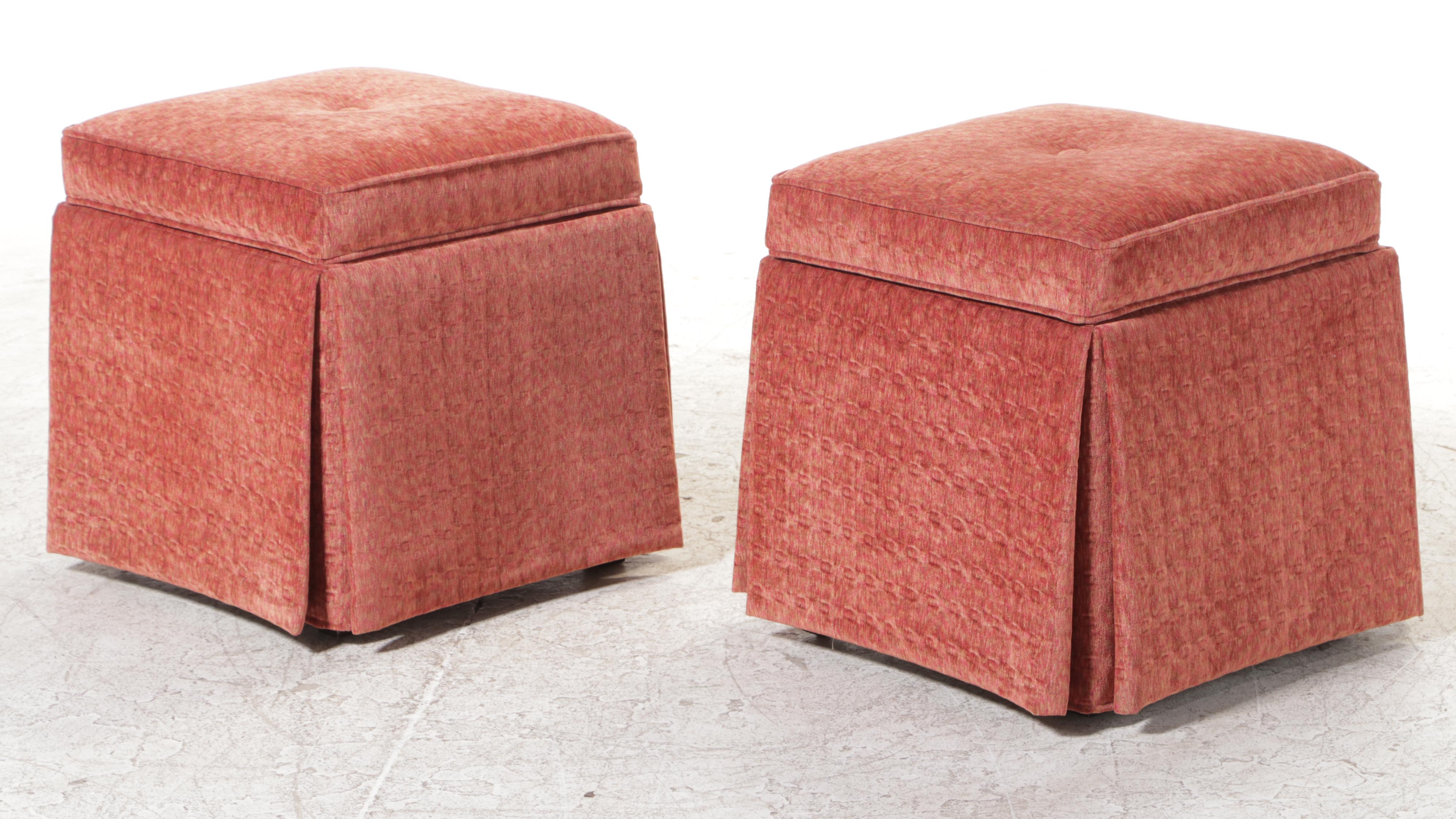Pair of Fairfield Chair Co. Custom-Upholstered Lift-Lid Stools