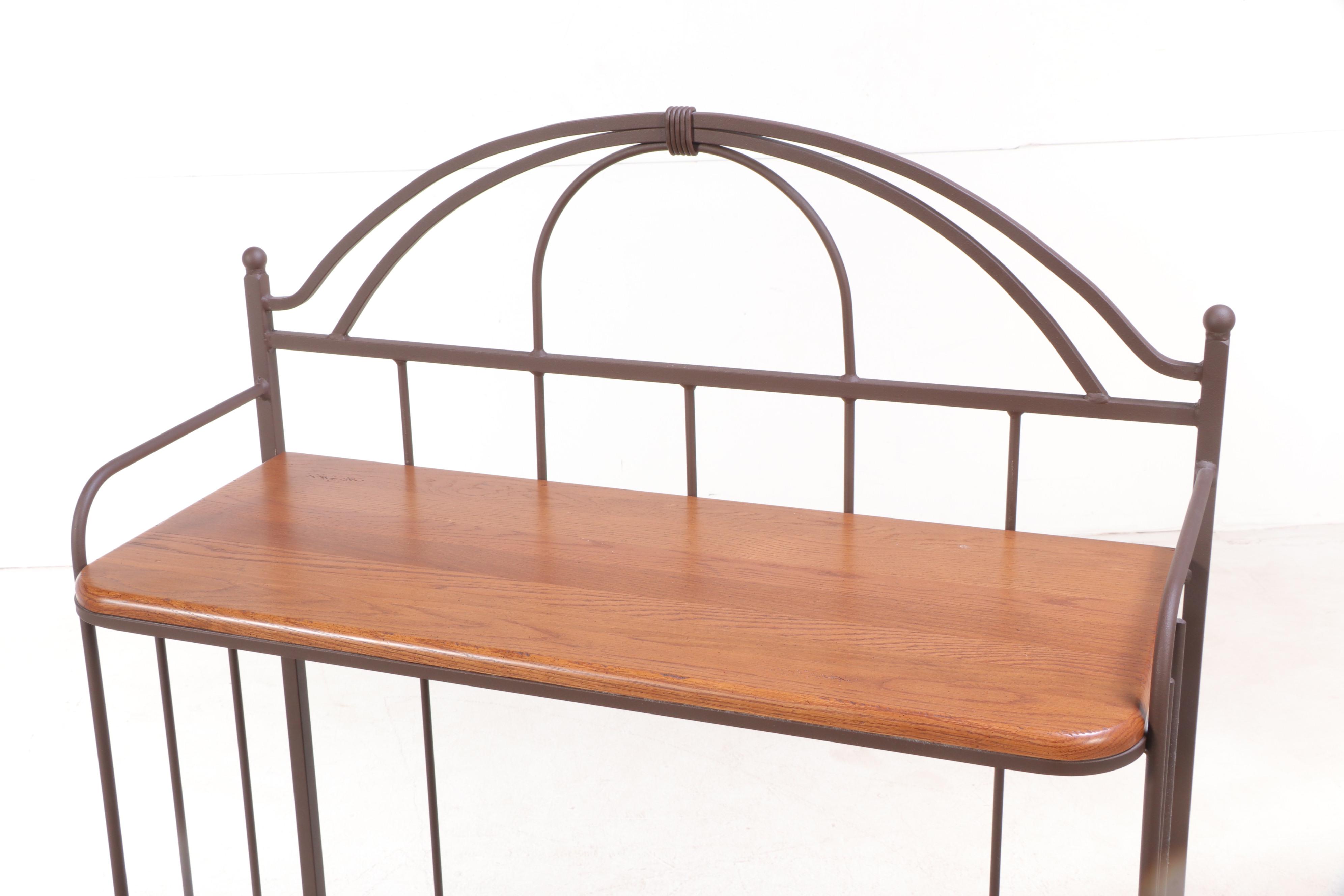 Charleston Forge Patinated Iron and Oak Four-Tier Baker's Rack