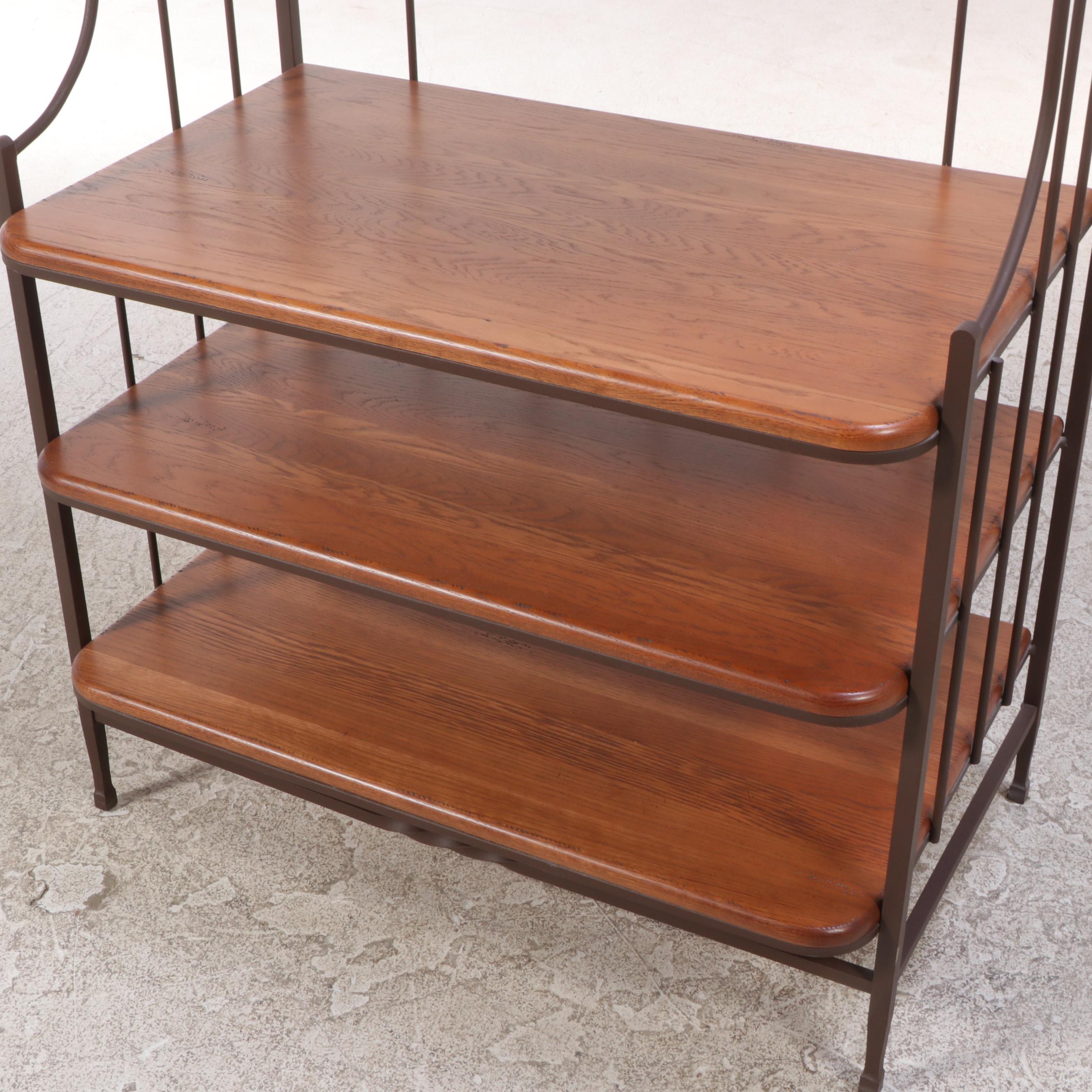 Charleston Forge Patinated Iron and Oak Four-Tier Baker's Rack