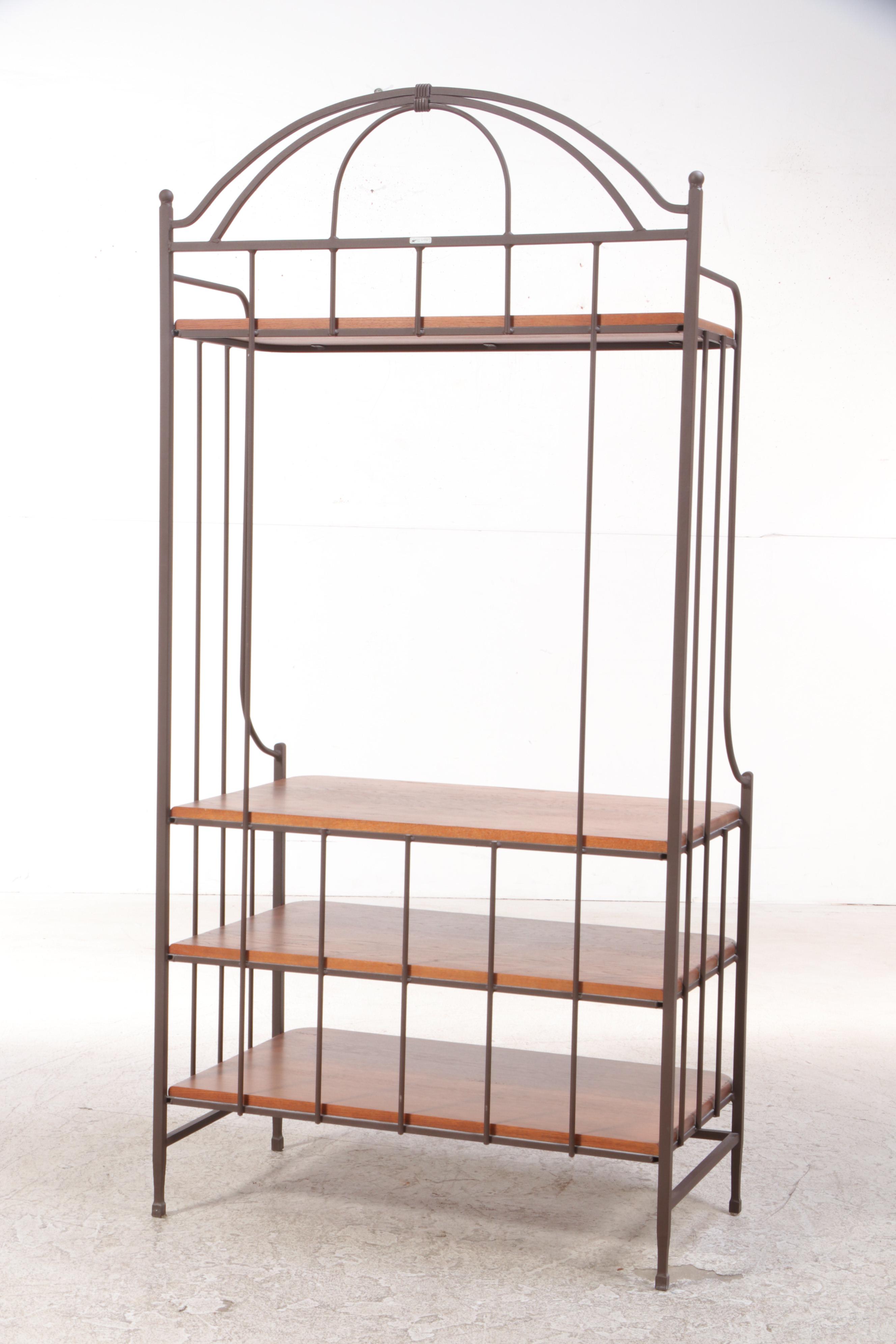 Charleston Forge Patinated Iron and Oak Four-Tier Baker's Rack