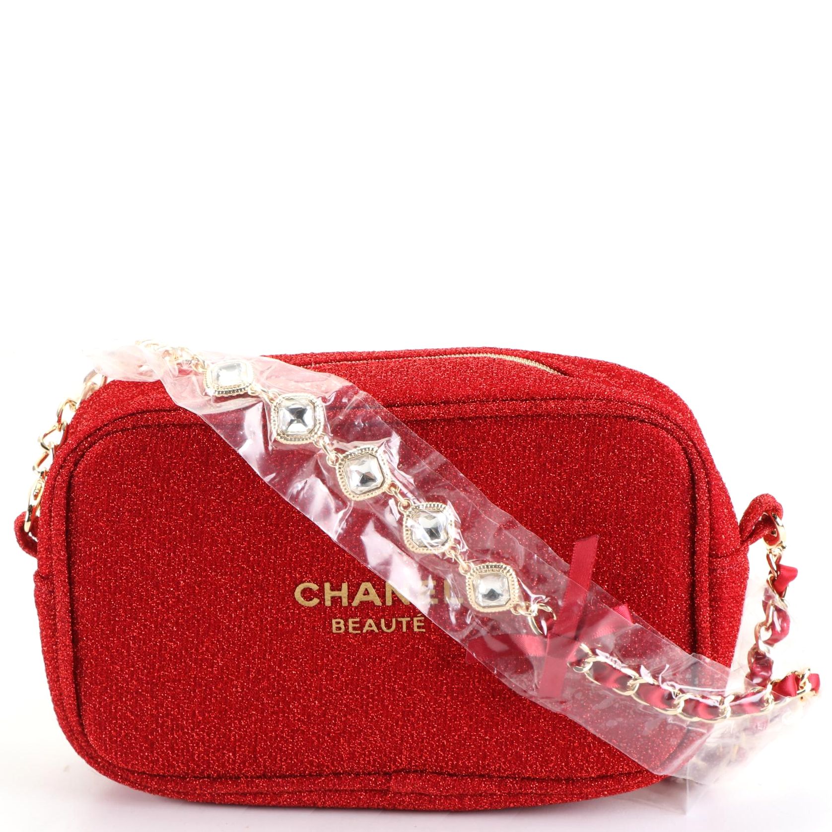Chanel Beauté Red Glitter Cosmetic Crossbody Bag