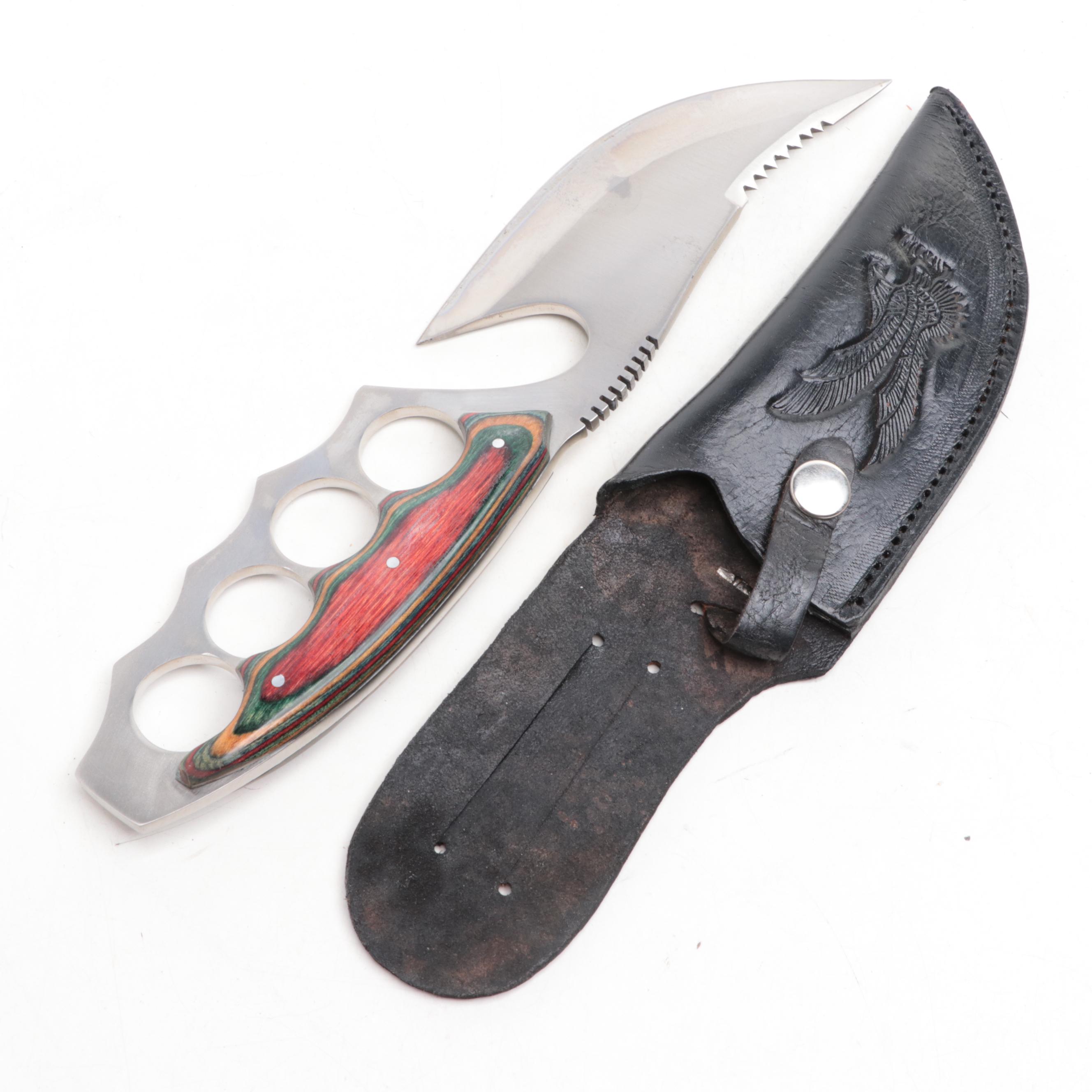 Wooden-Handled and Stainless Steel Giant Skinner Knife with Scabbard