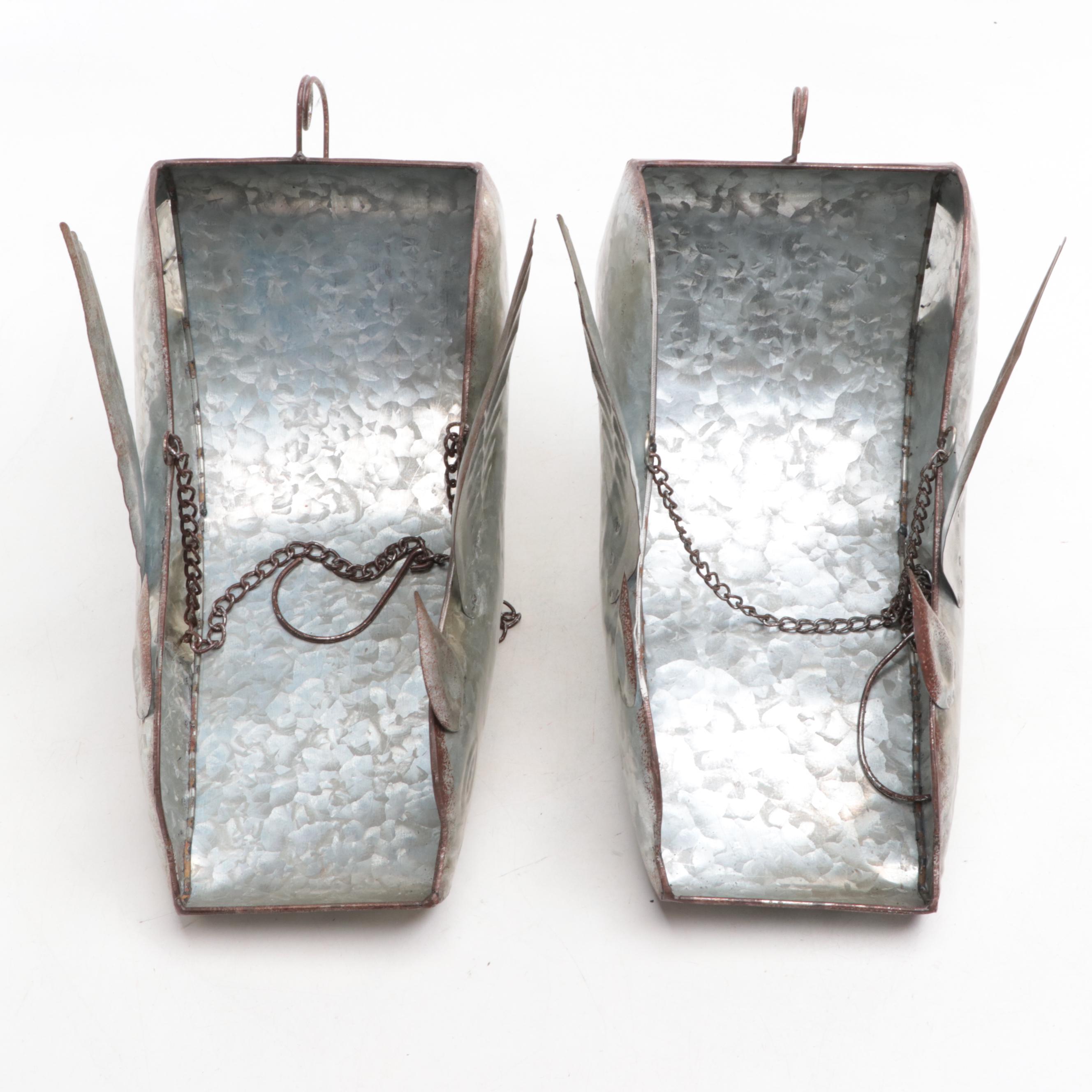 Galvanized Metal Flying Pig Figural Hanging Planters