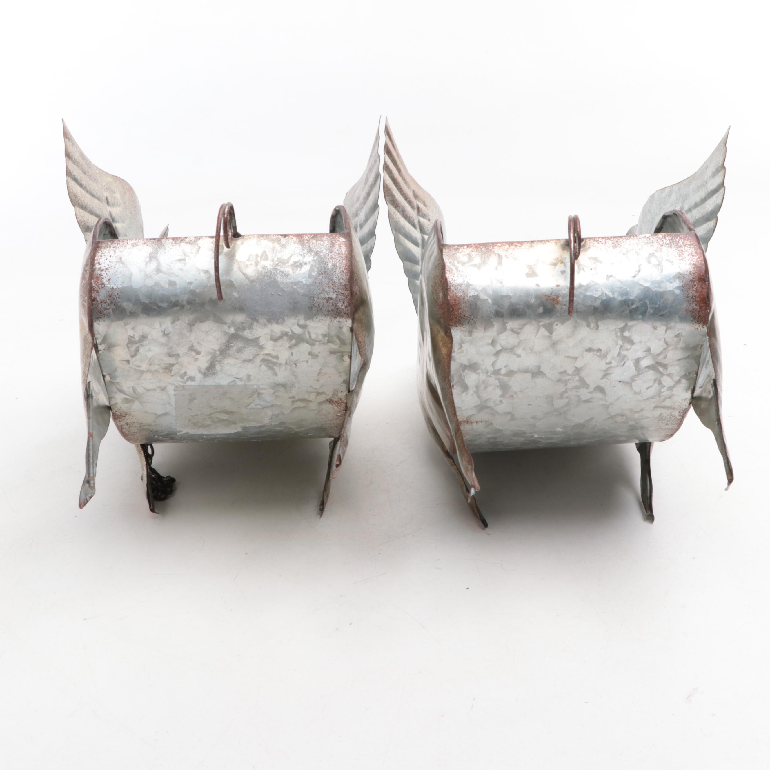 Galvanized Metal Flying Pig Figural Hanging Planters