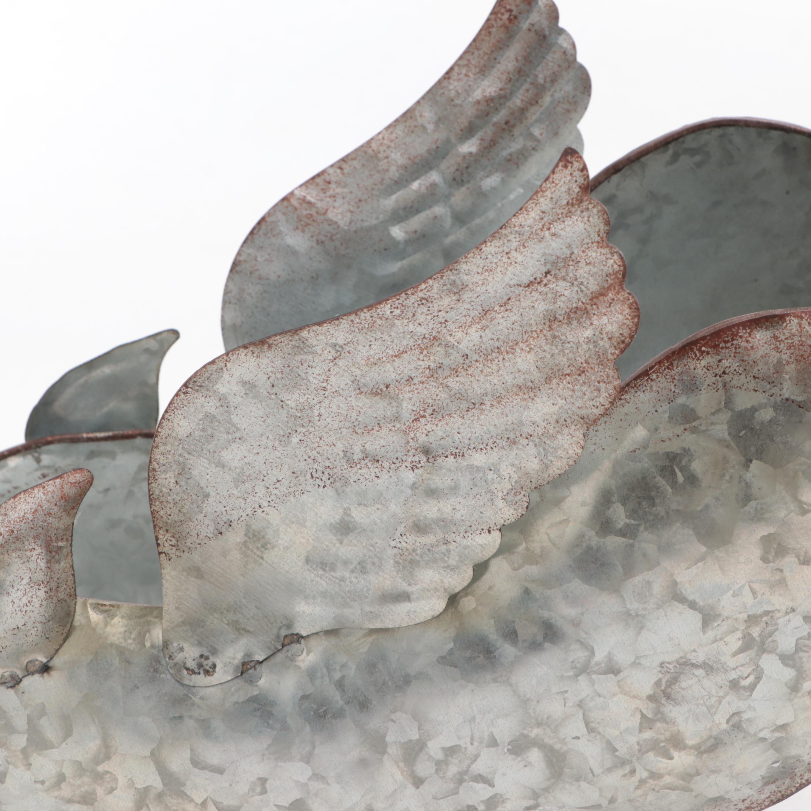 Galvanized Metal Flying Pig Figural Hanging Planters