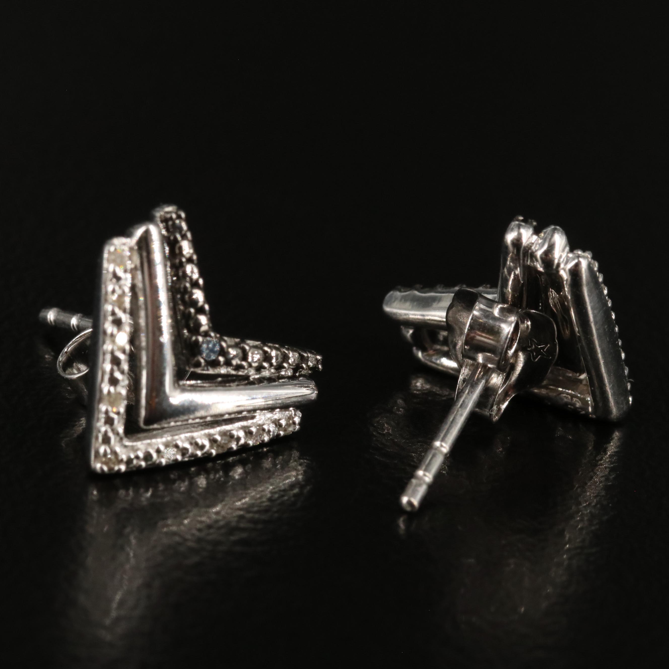 Sterling Diamond V Shaped Ring, Necklace, and Stud Earrings