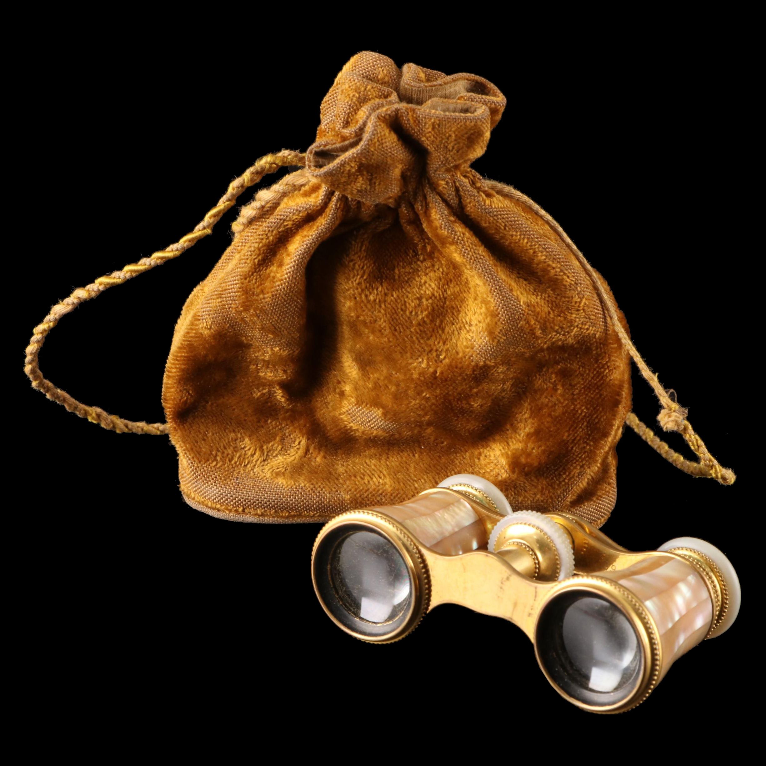 Le Maire French Mother-of-Pearl and Gold Tone Opera Glasses with Case