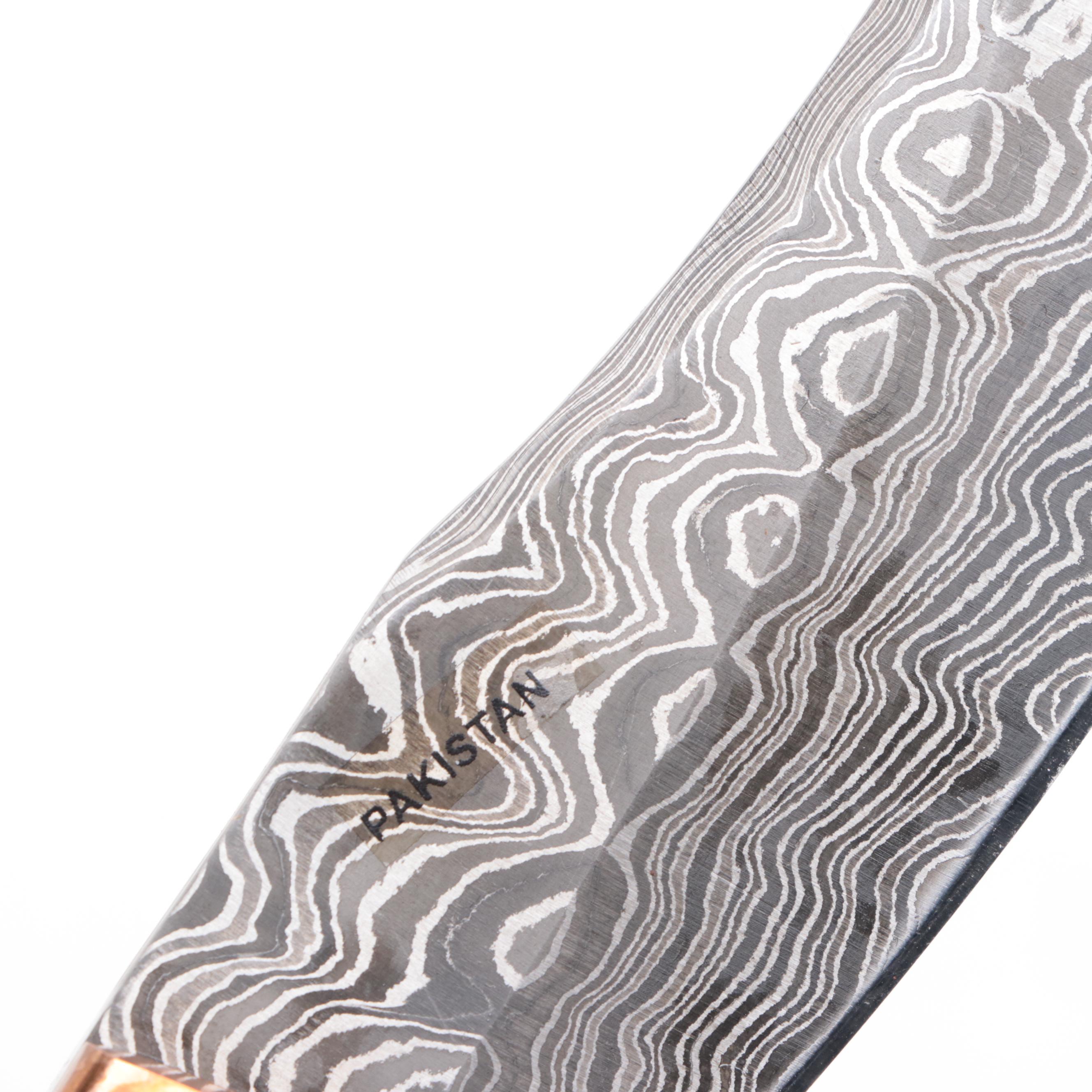 Rite Edge Damascus Steel and Bone-Handled Skinner Knife with Scabbard