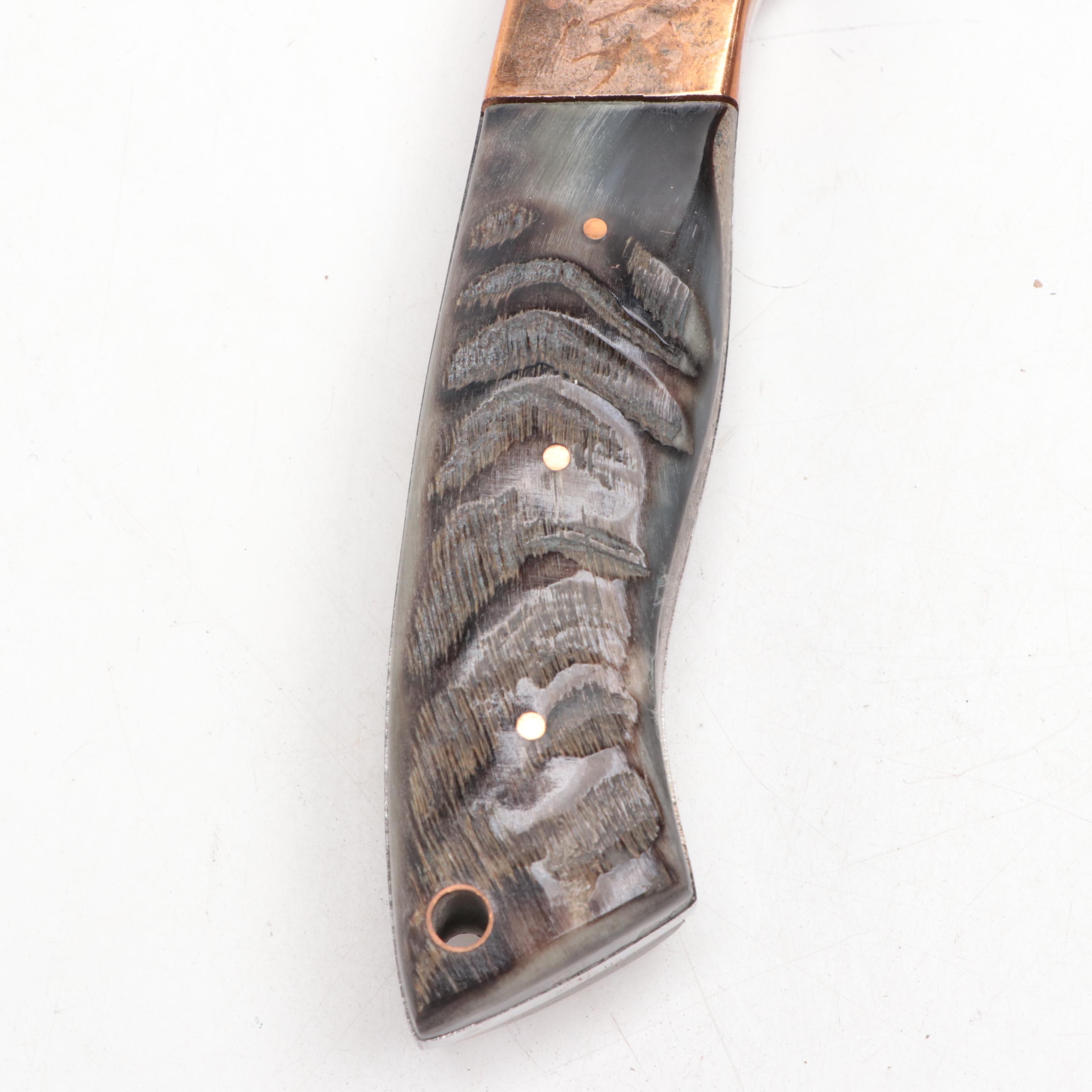 Rite Edge Damascus Steel and Bone-Handled Skinner Knife with Scabbard