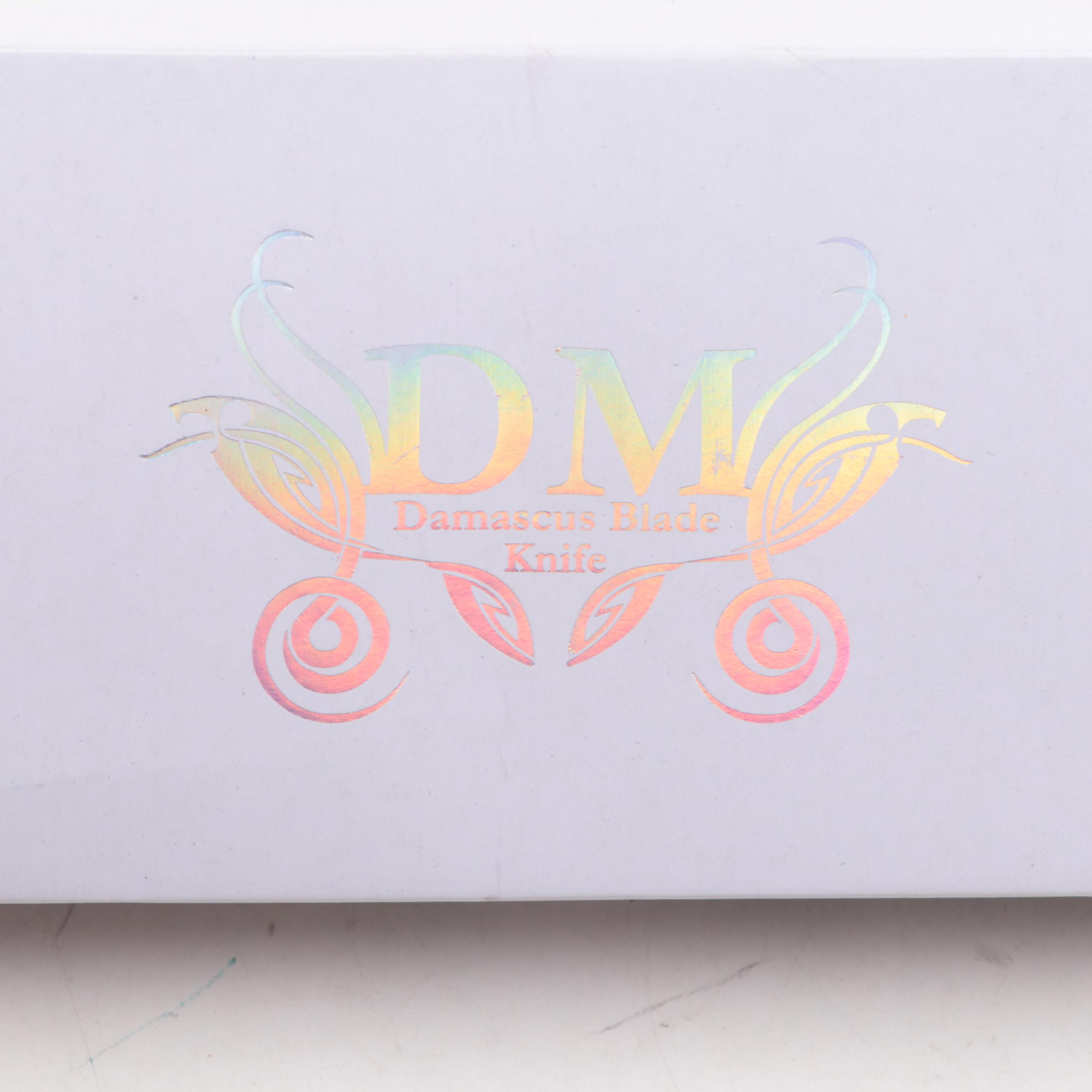 Rite Edge Damascus Steel and Bone-Handled Skinner Knife with Scabbard