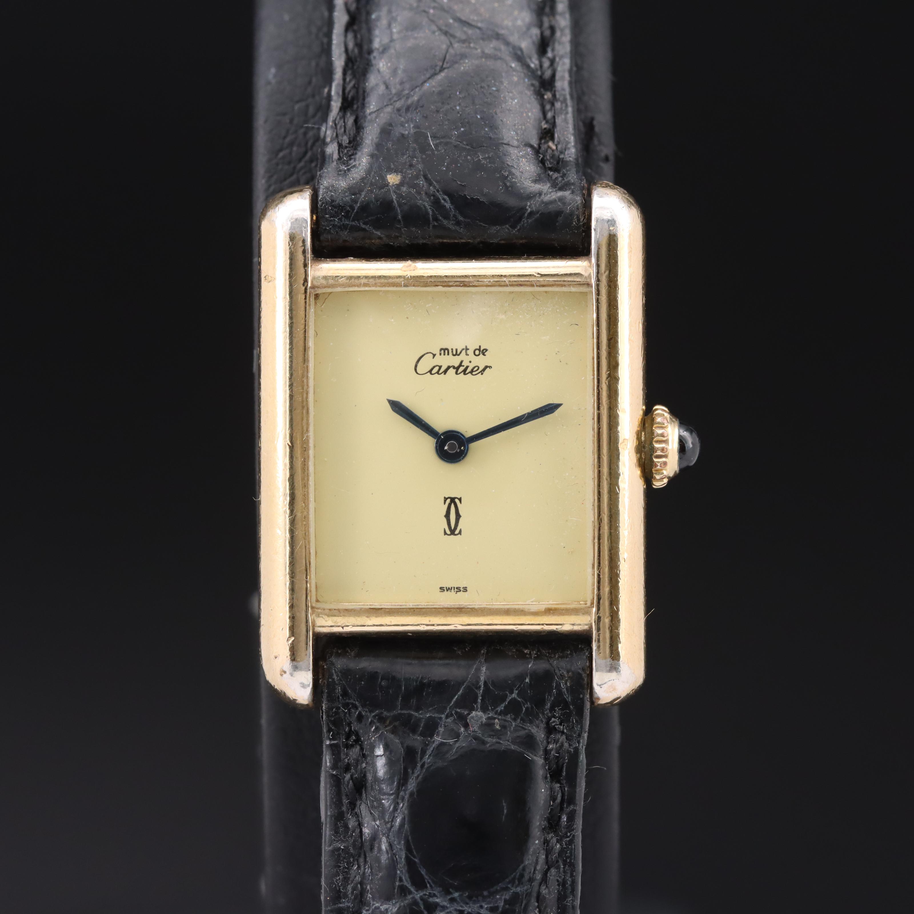 1980s Cartier Must de Cartier Stem Wind Tank Watch