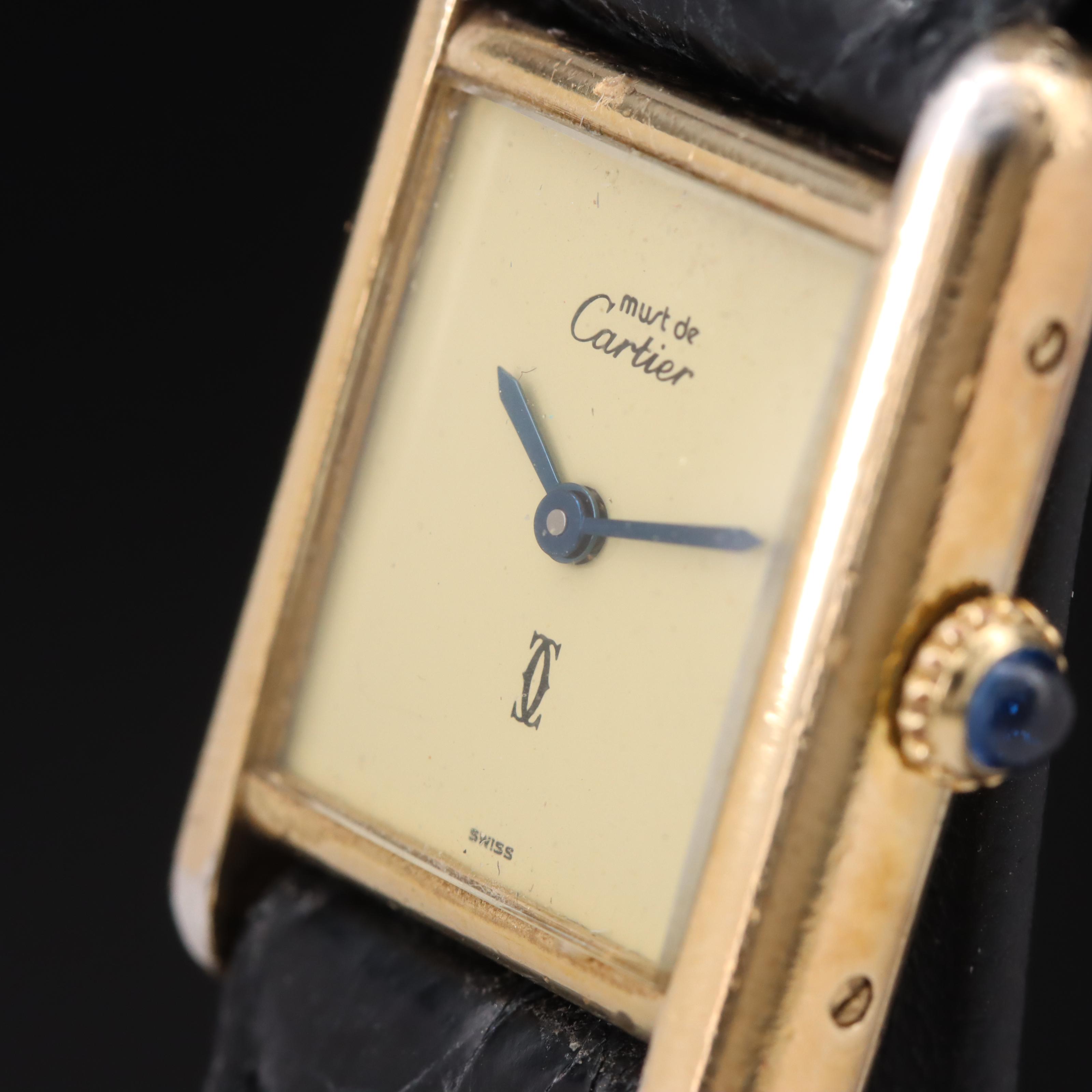 1980s Cartier Must de Cartier Stem Wind Tank Watch