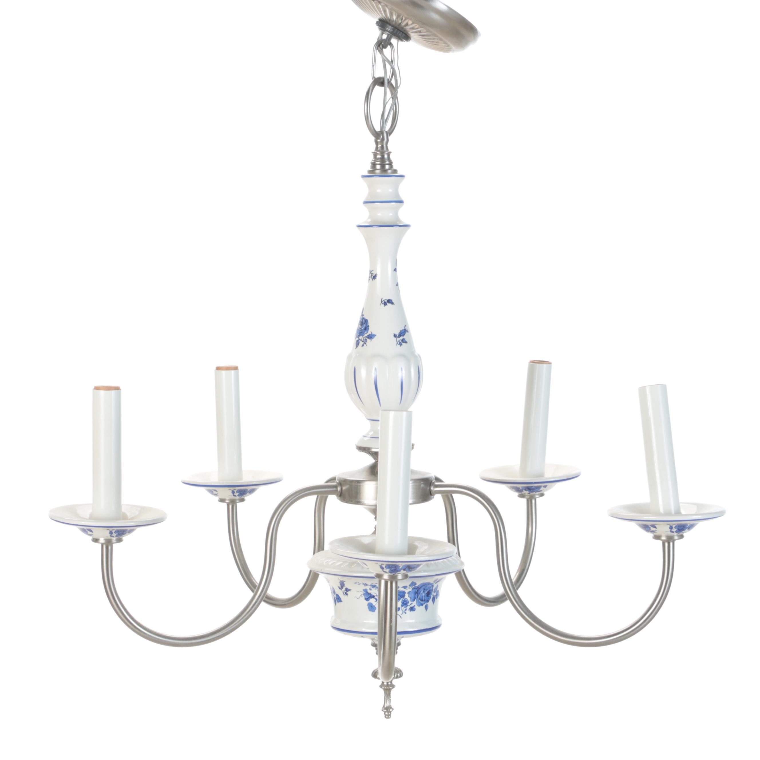 Thomas Industries and Other Blue and White Delft Style Ceramic Chandeliers