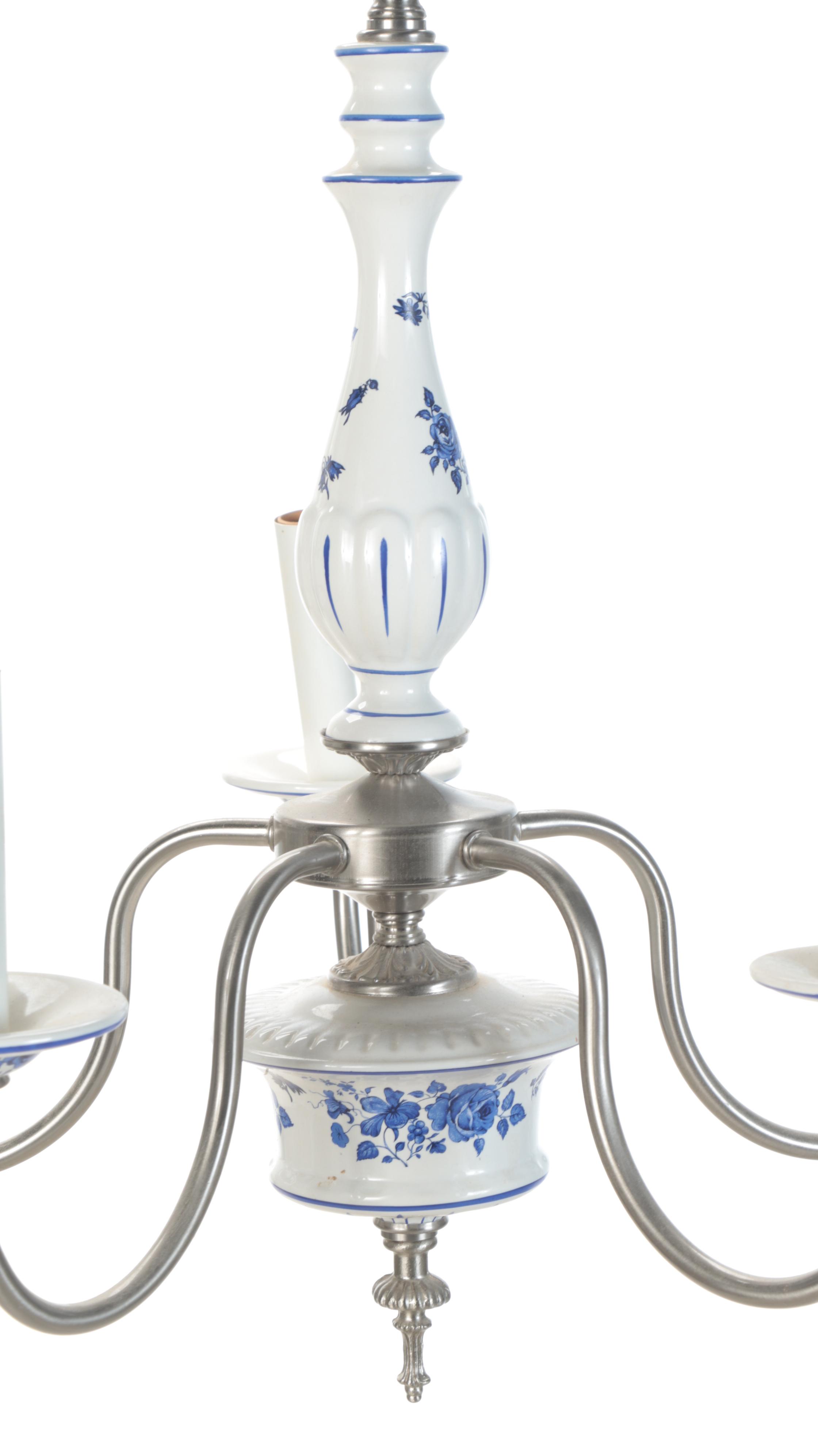 Thomas Industries and Other Blue and White Delft Style Ceramic Chandeliers