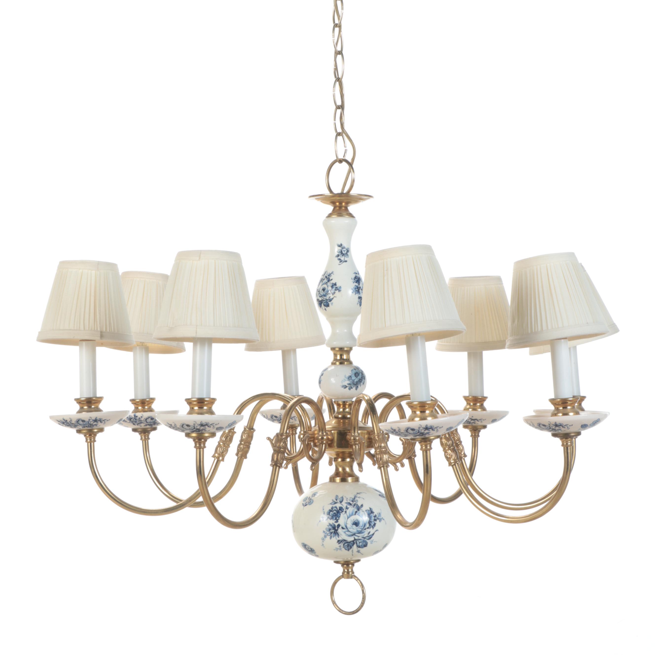 Thomas Industries and Other Blue and White Delft Style Ceramic Chandeliers
