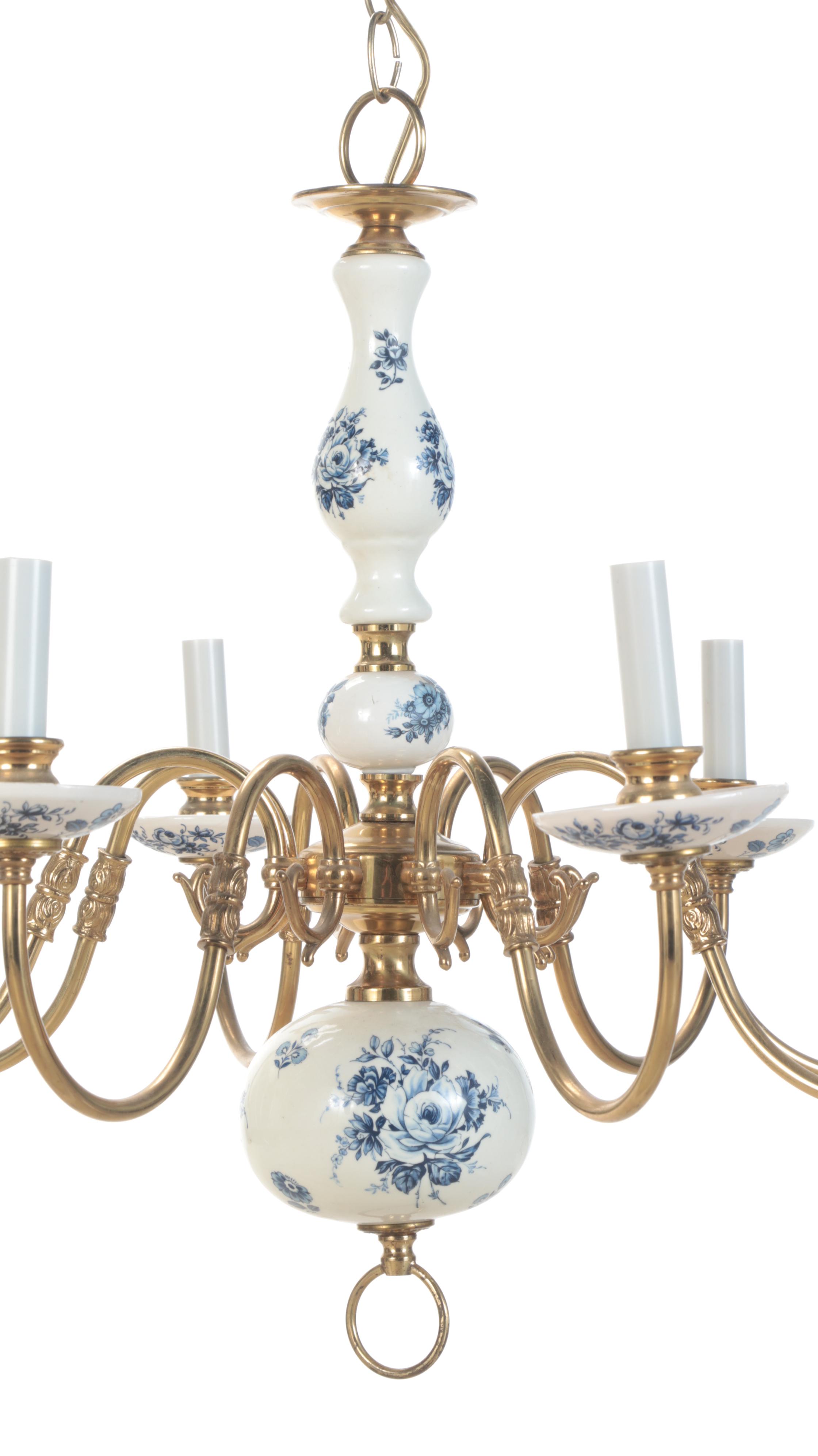 Thomas Industries and Other Blue and White Delft Style Ceramic Chandeliers