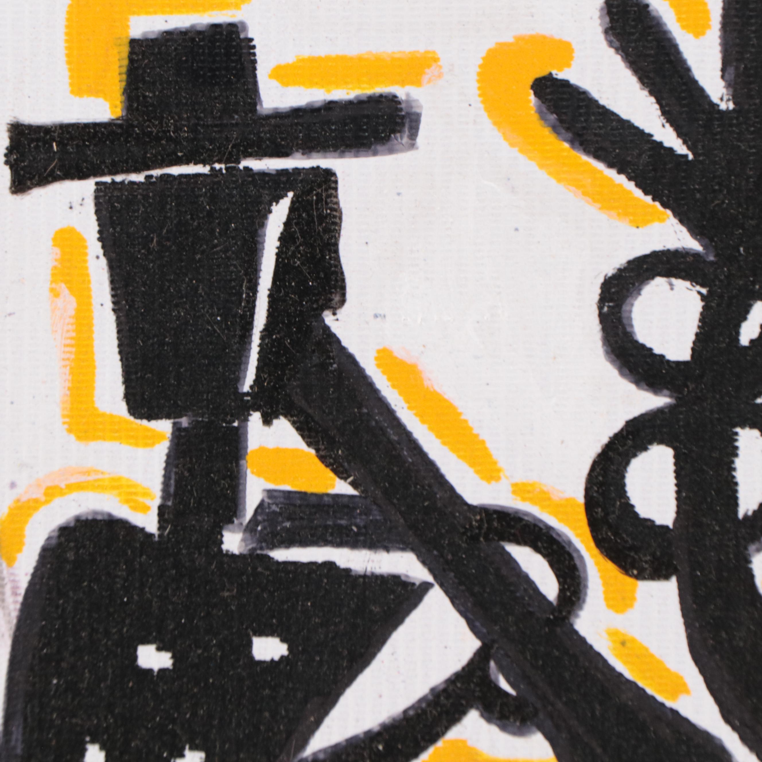 T. J. Mayakiri Folk Art Style Figurative Acrylic Painting, 1992