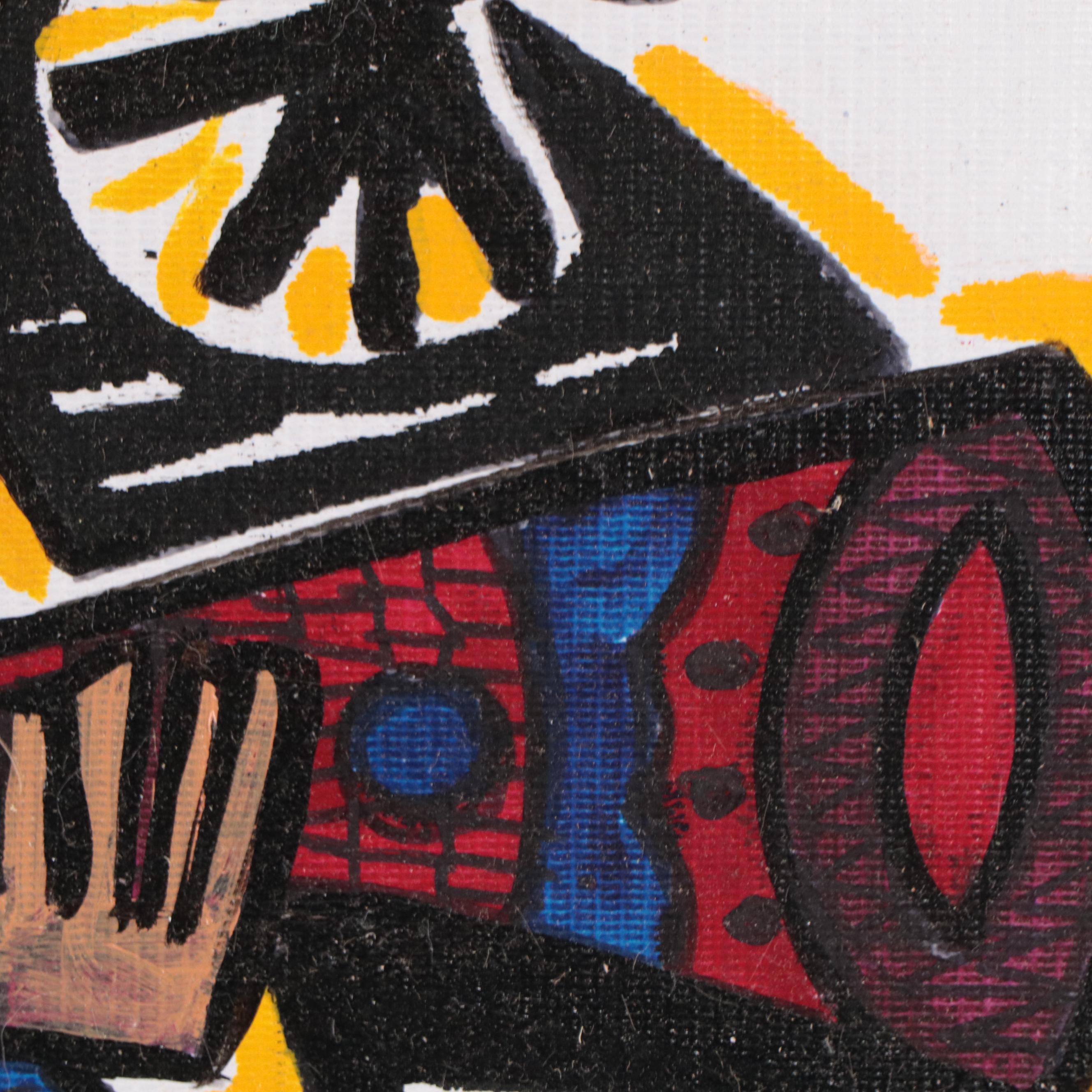 T. J. Mayakiri Folk Art Style Figurative Acrylic Painting, 1992