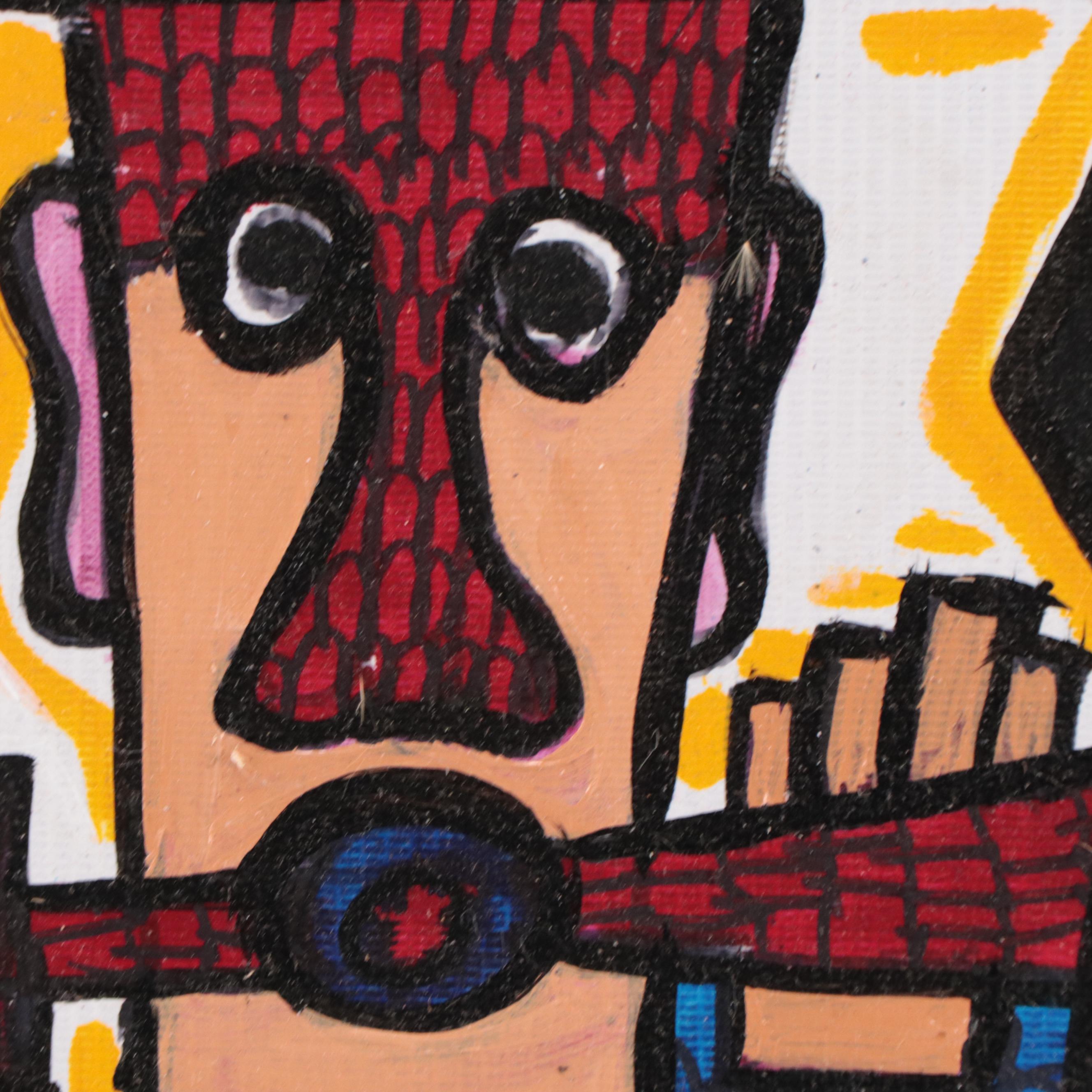 T. J. Mayakiri Folk Art Style Figurative Acrylic Painting, 1992