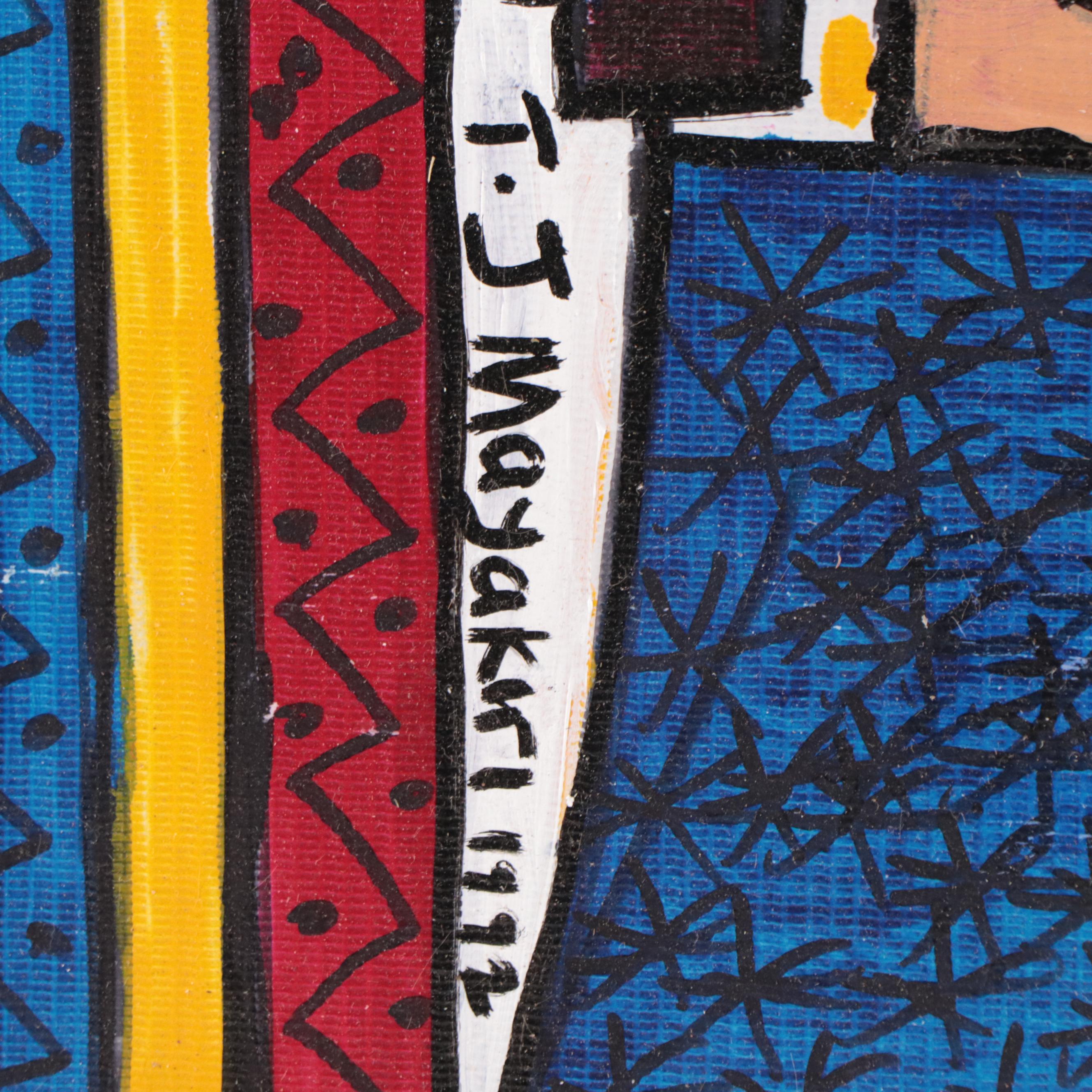 T. J. Mayakiri Folk Art Style Figurative Acrylic Painting, 1992